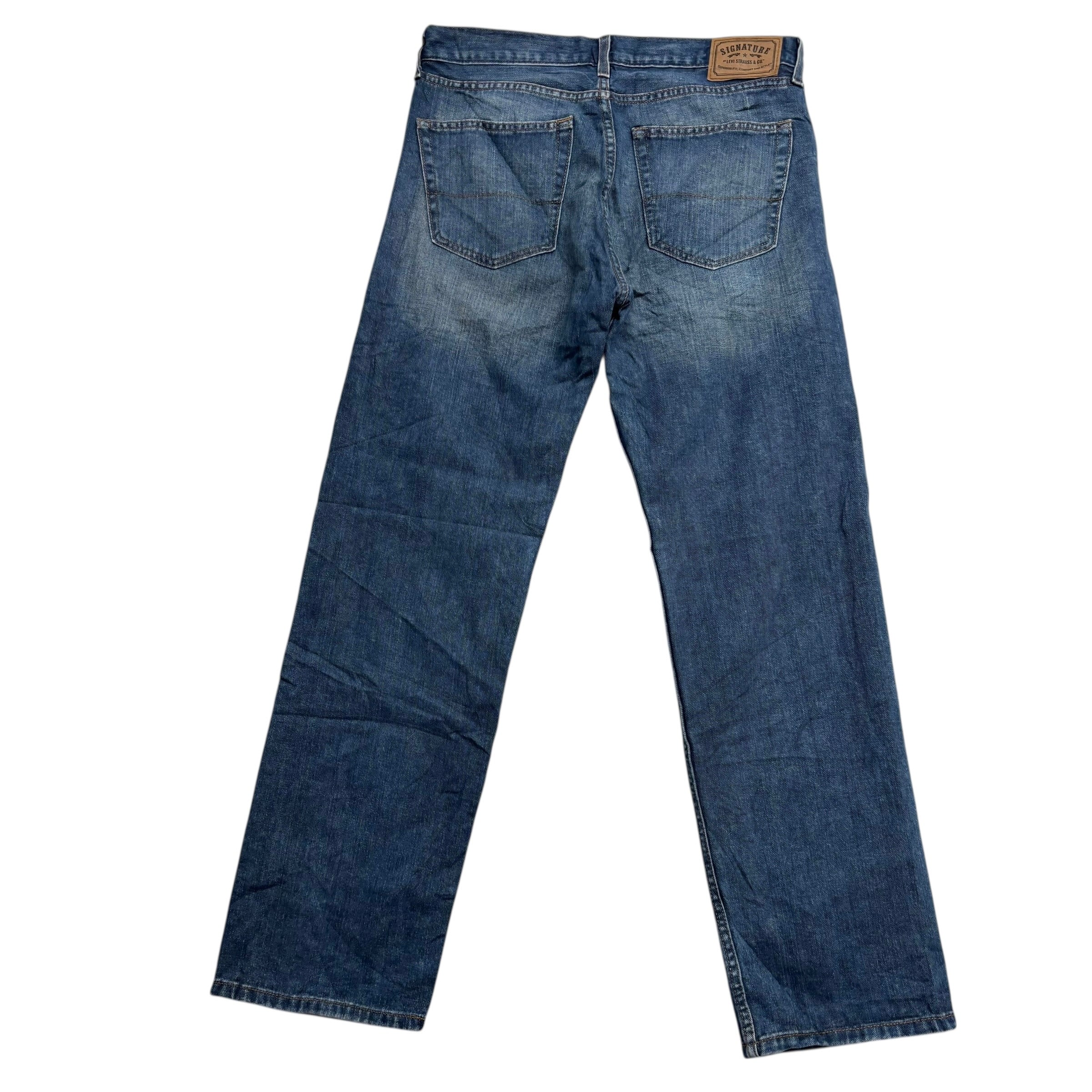 Levis Signature Jeans W33 L32 Mens Mid Blue Regular Straight Fit Denim (E)