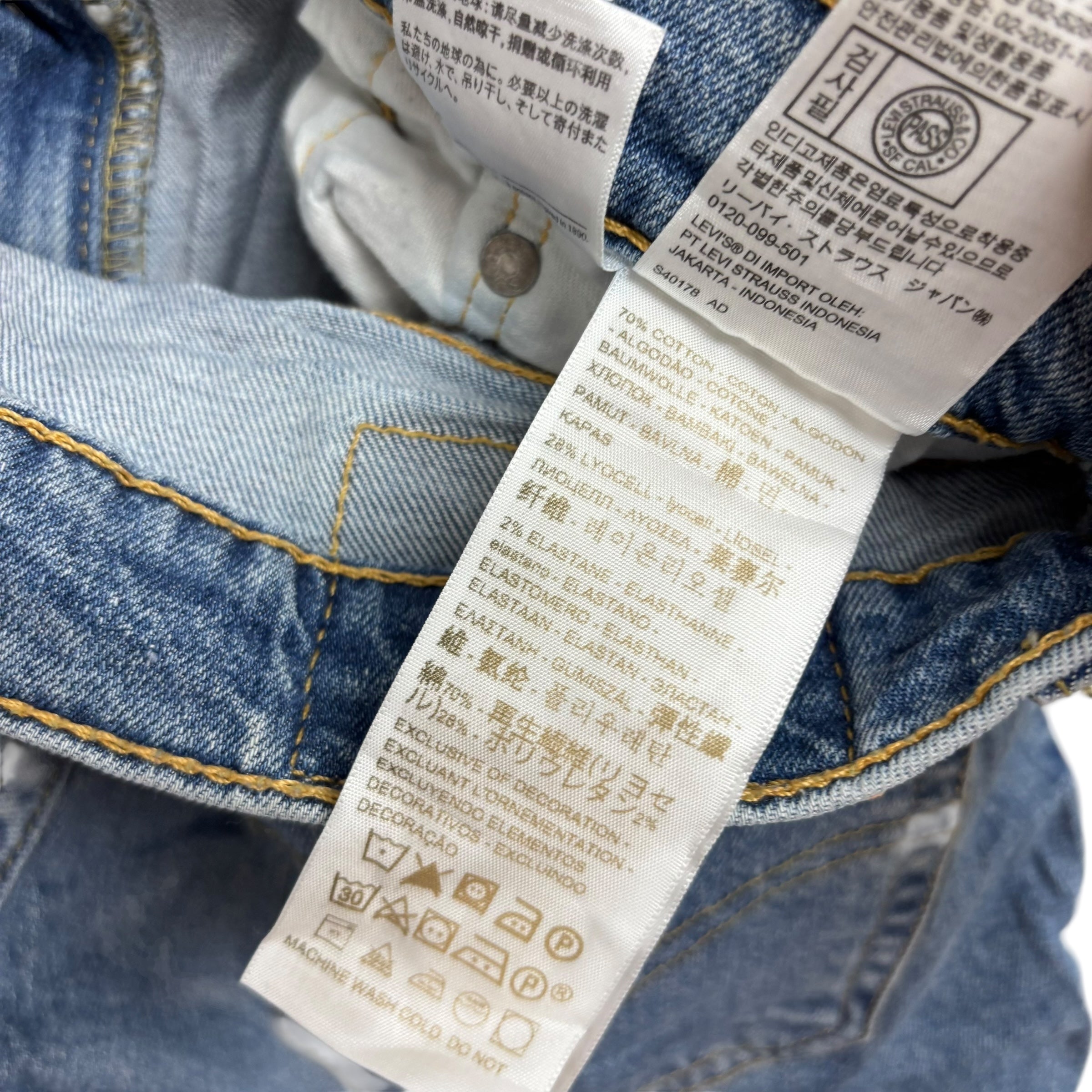 Levis 512 Jeans W32 L30 Mens Light Blue Slim Tapered Stretch Distressed Denim