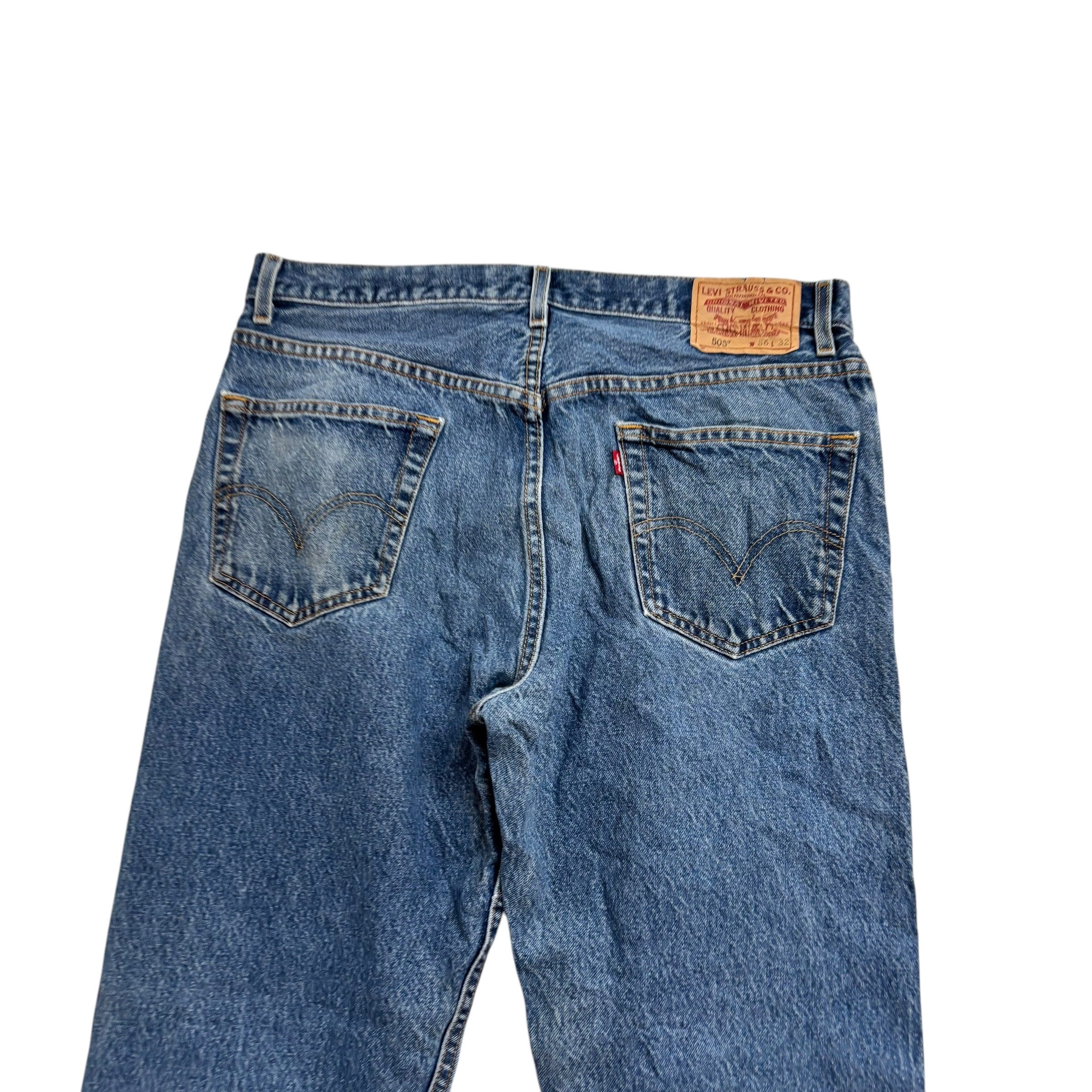 Levis 505 Jeans W36 L32 Mens Mid Blue Regular Straight Fit Vintage Denim