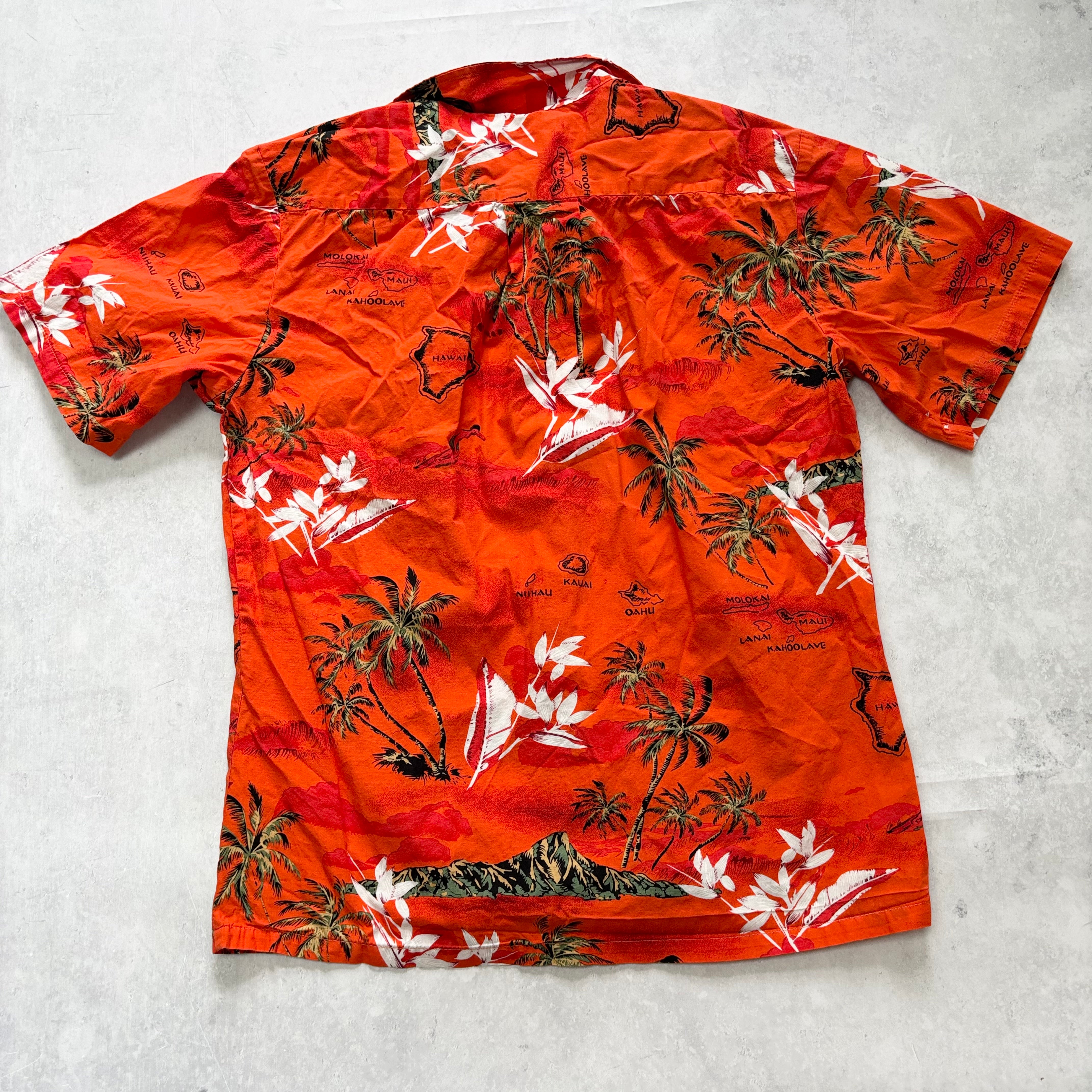 Vintage Hawaiian Shirt Mens Small Orange Floral Aloha Short Sleeve Cotton (E)