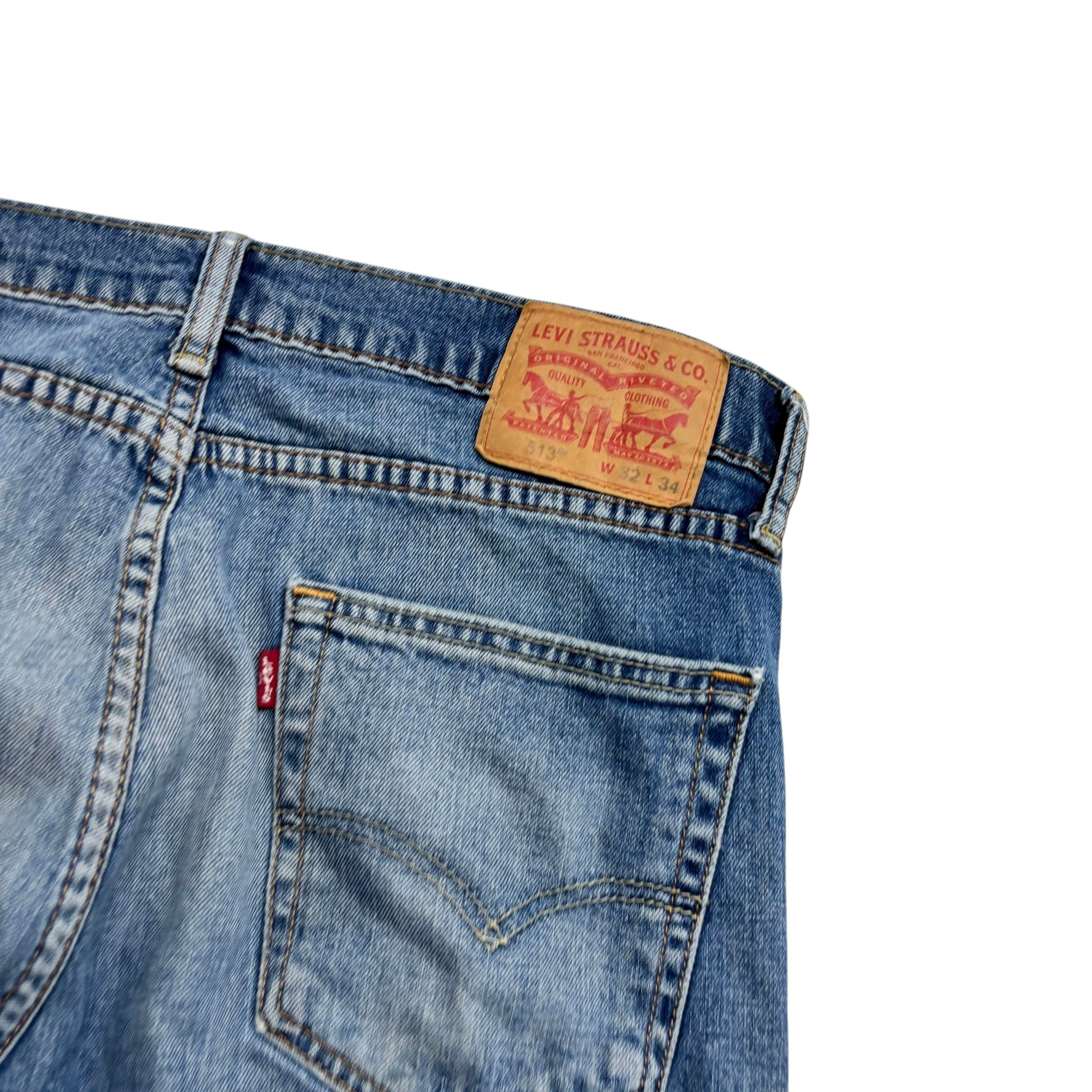 Levis 513 Jeans W32 L34 Mens Mid Blue Slim Straight Fit Stretch Denim (F)