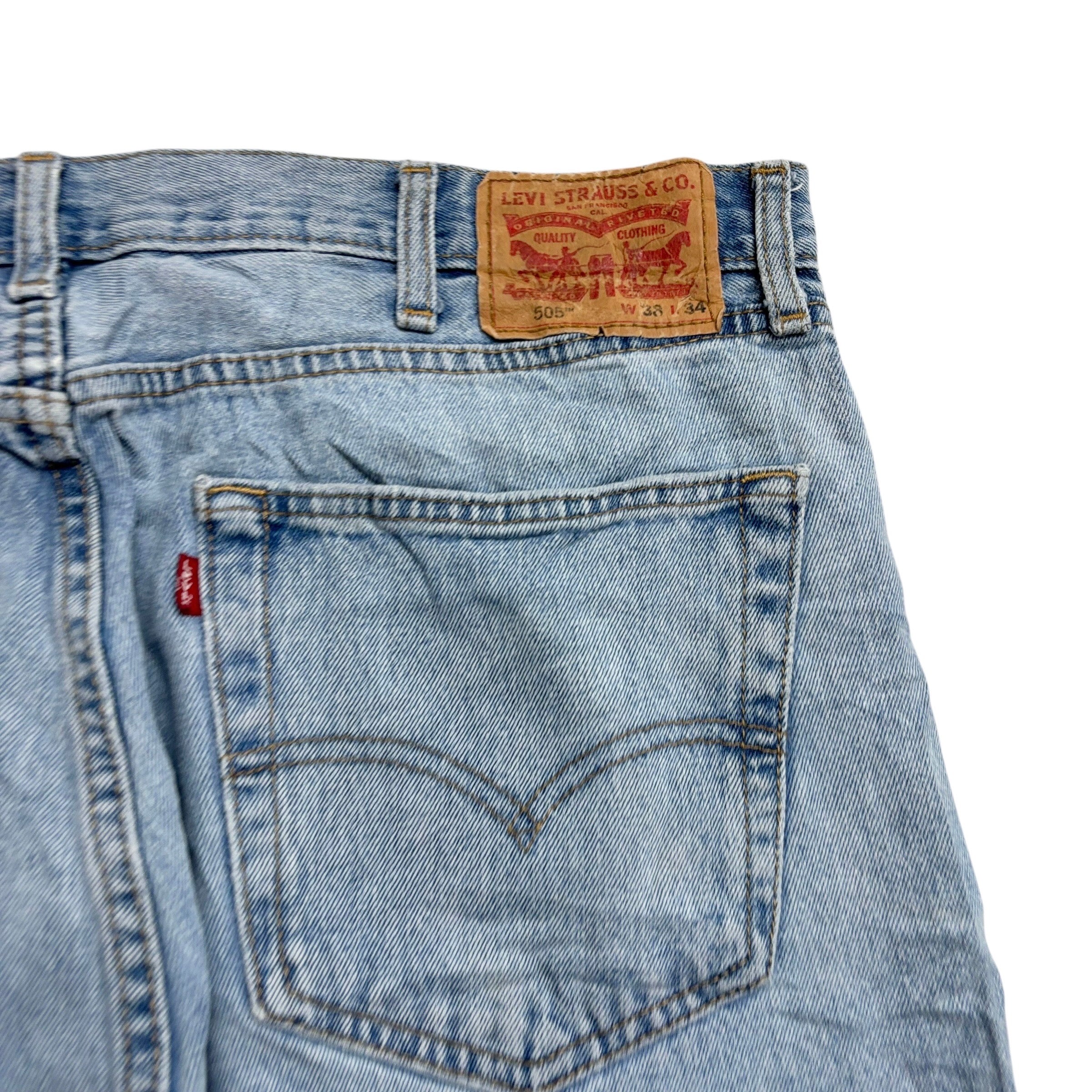 Levis 505 Jeans W38 L34 Mens Light Blue Regular Straight Fit Denim (E)