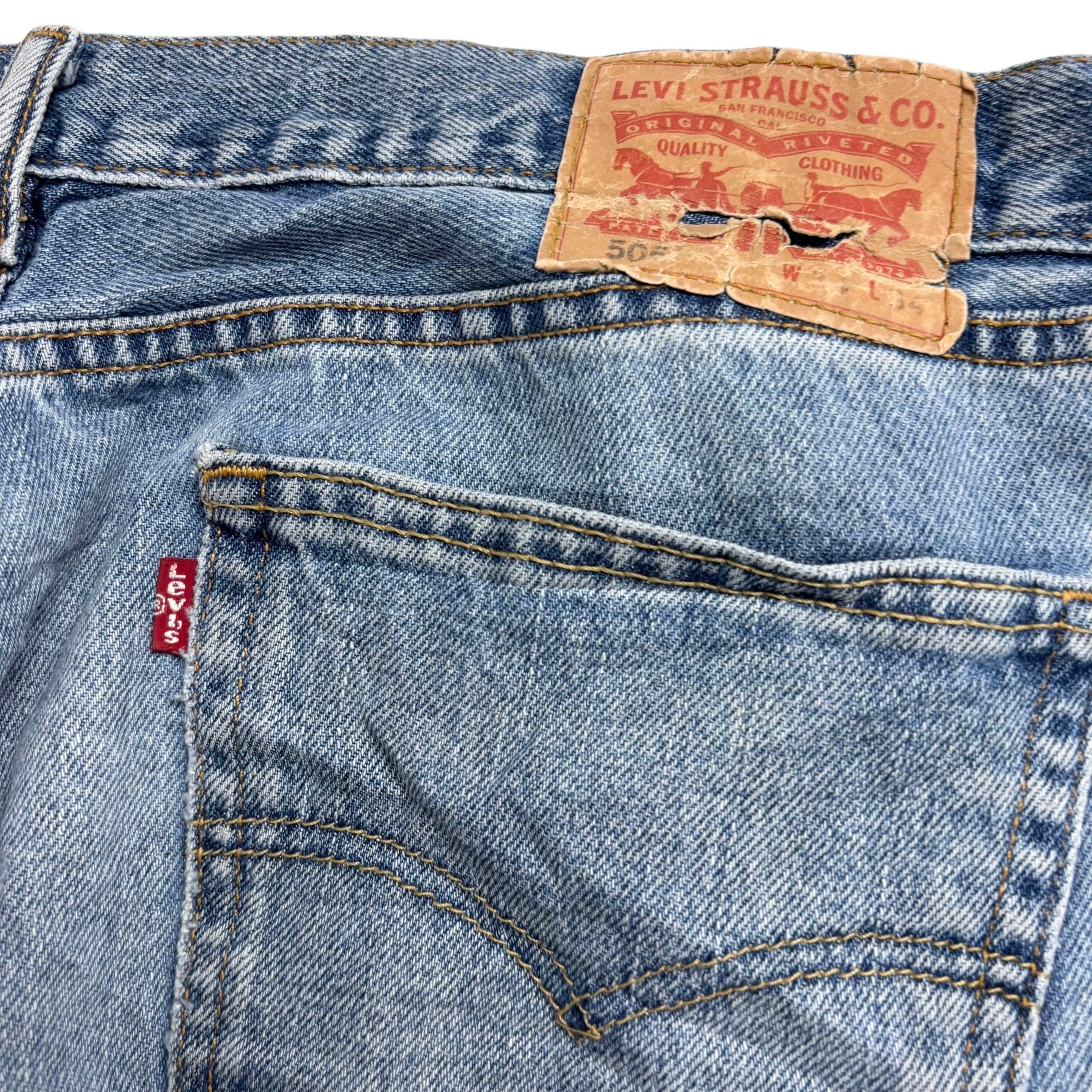 Levis 505 Jeans W34 L34 Mens Light Blue Regular Straight Fit Vintage Denim (F)