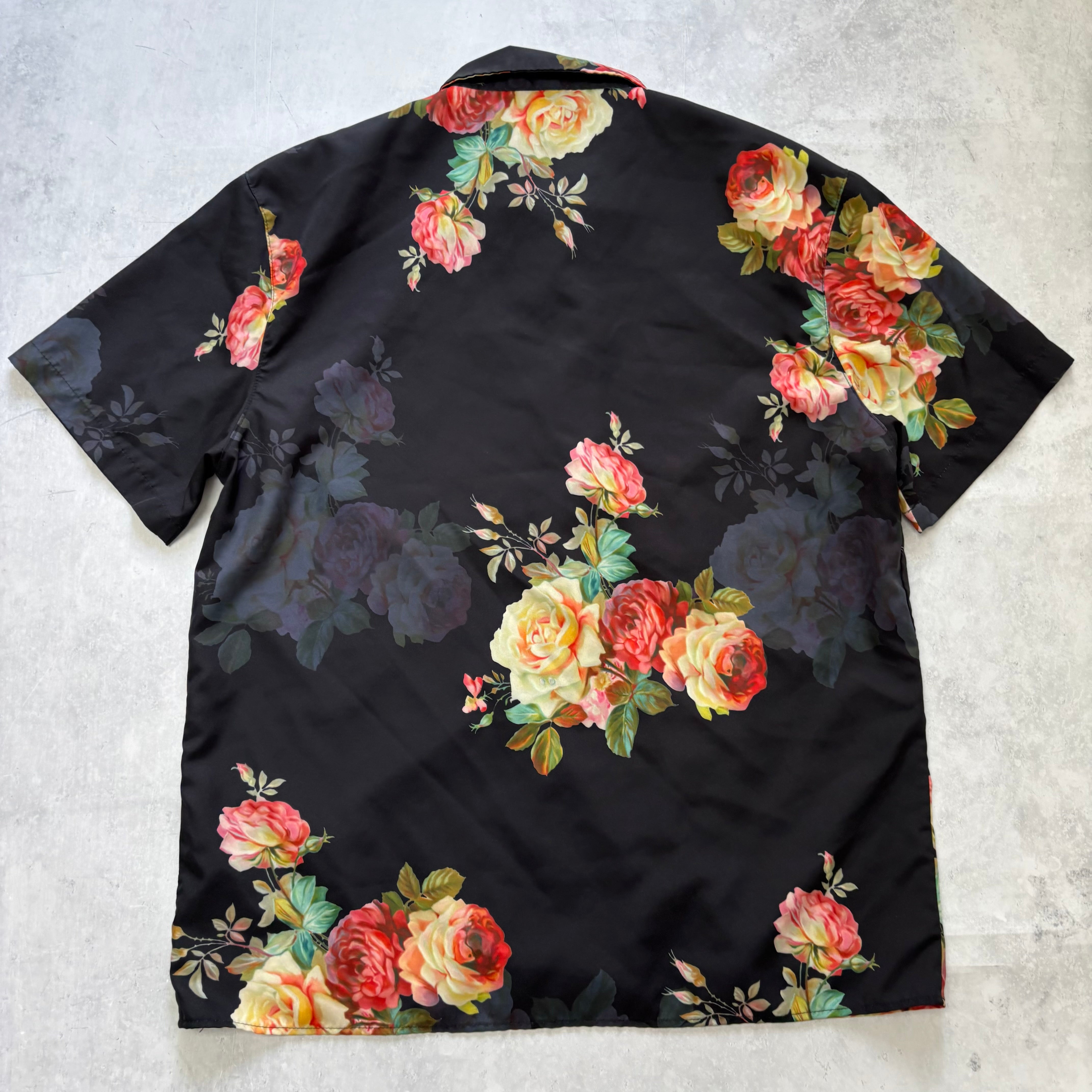 Hawaiian Shirt Mens Large Black Floral Aloha Short Sleeve Lightweight Polyester (E)