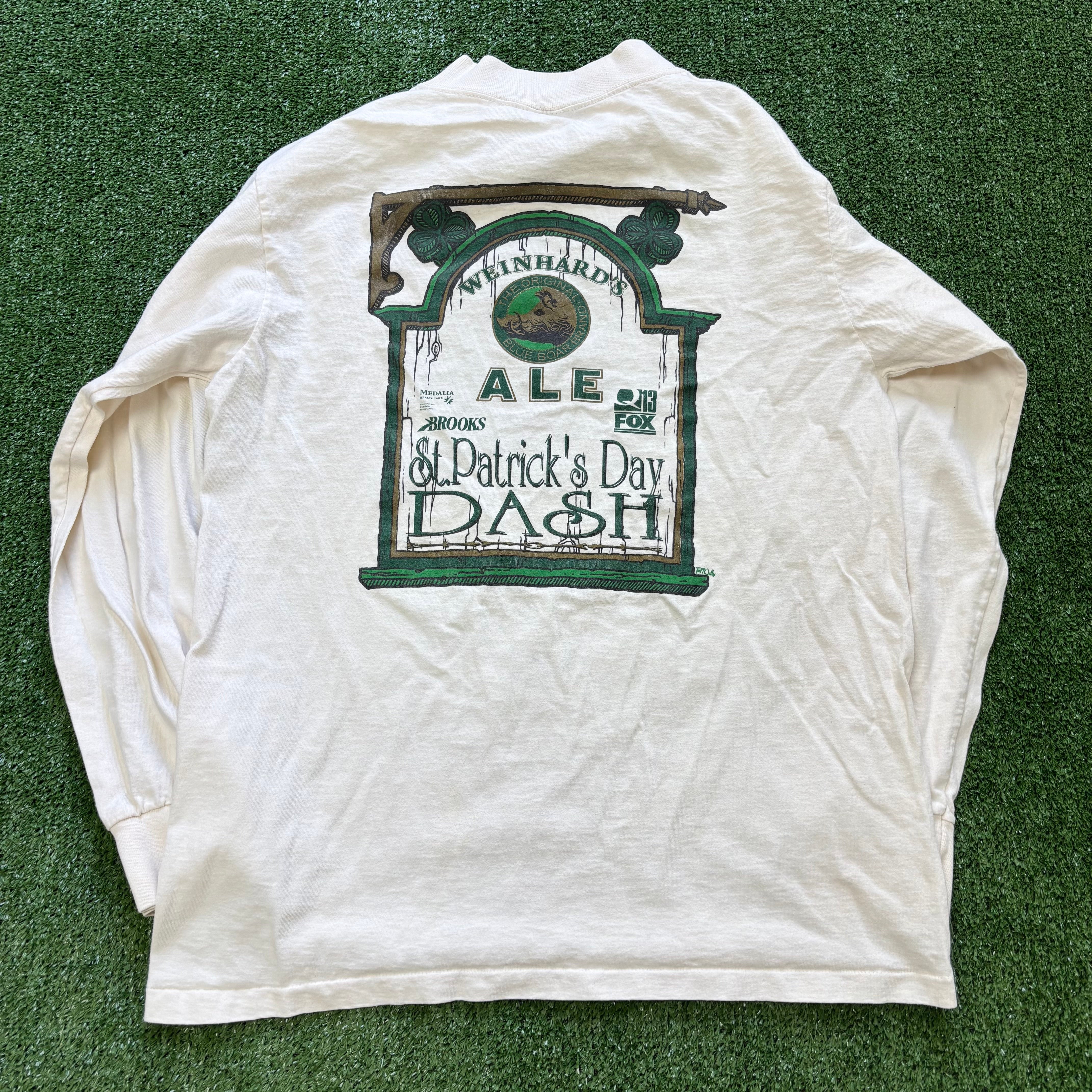 Vintage T Shirt Mens Medium Cream Single Stitch Graphic Print 90s Irish (E)