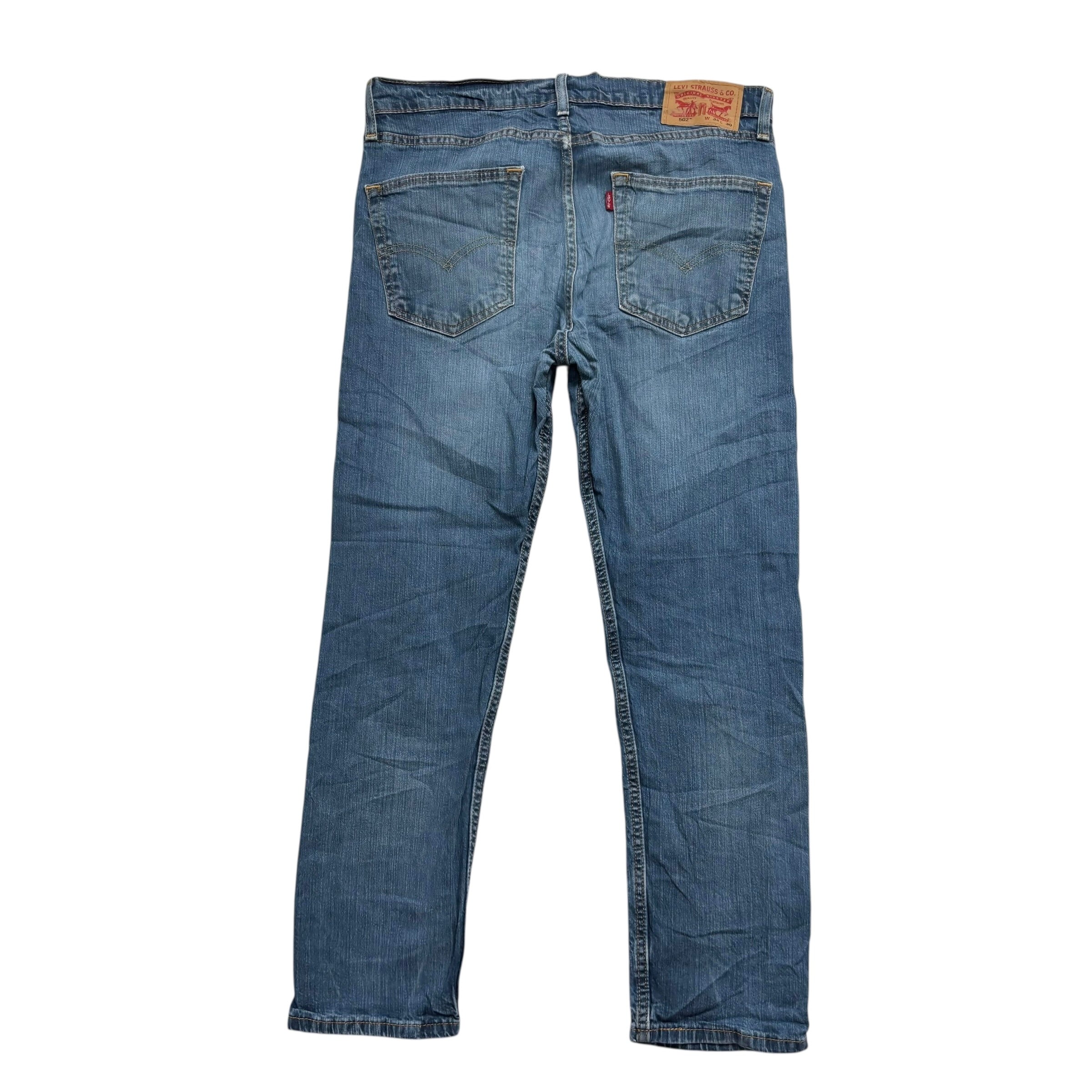 Levis 502 Jeans W34 L29 Mens Mid Blue Regular Tapered Fit Stretch Denim (E)