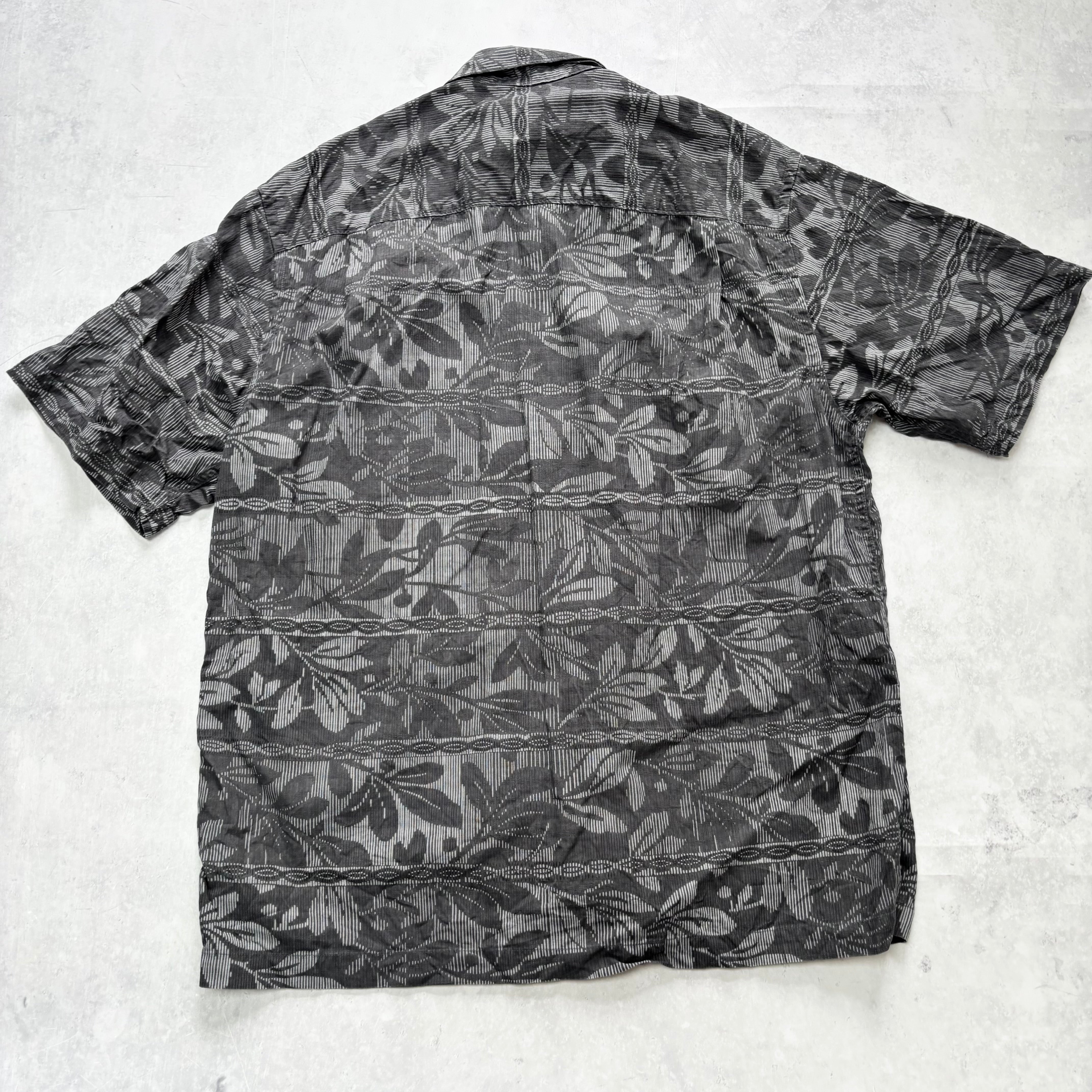 Vintage Hawaiian Shirt Mens Large Grey Silk Floral Aloha Short Sleeve (E)