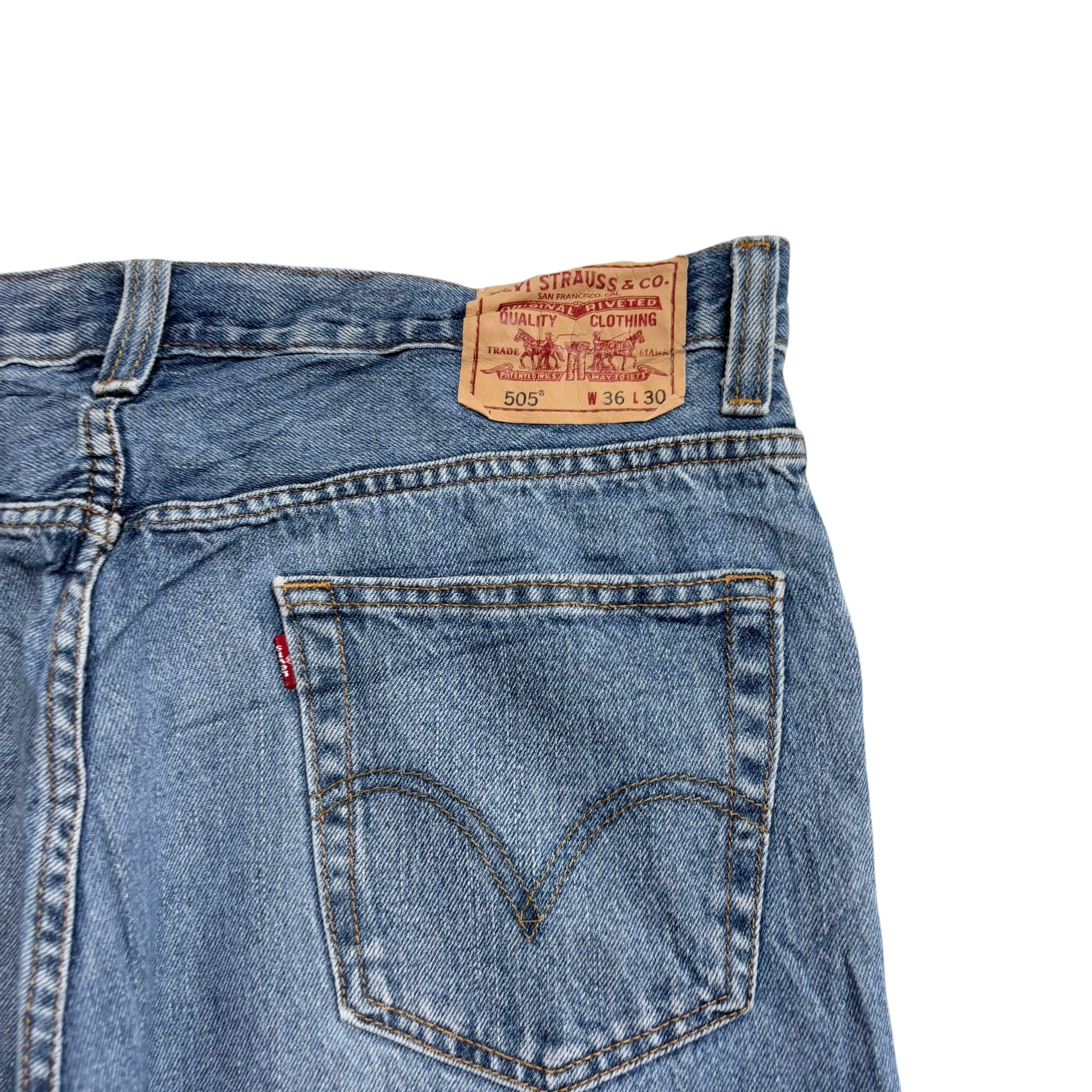 Levis 505 Jeans W36 L30 Mens Light Blue Regular Straight Fit Vintage Denim
