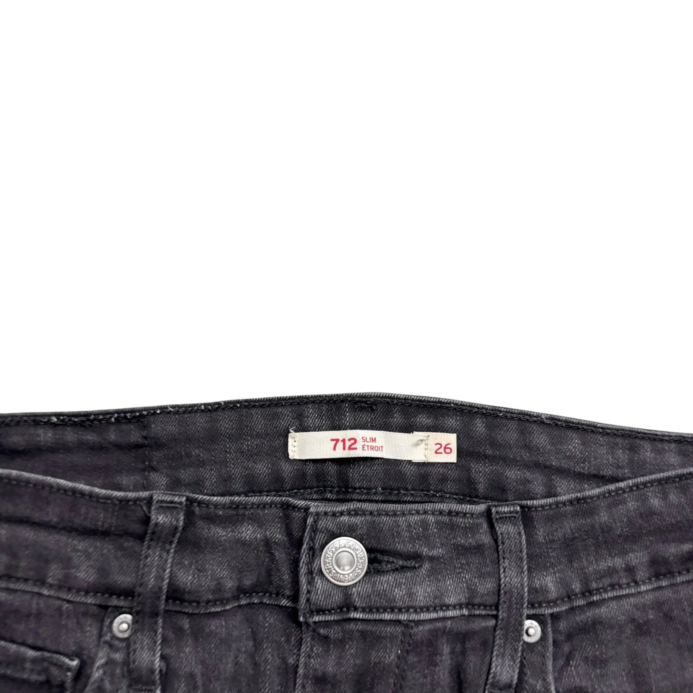 Levis 712 Jeans W26 L30 Womens Slim Fit Black Stretch Denim