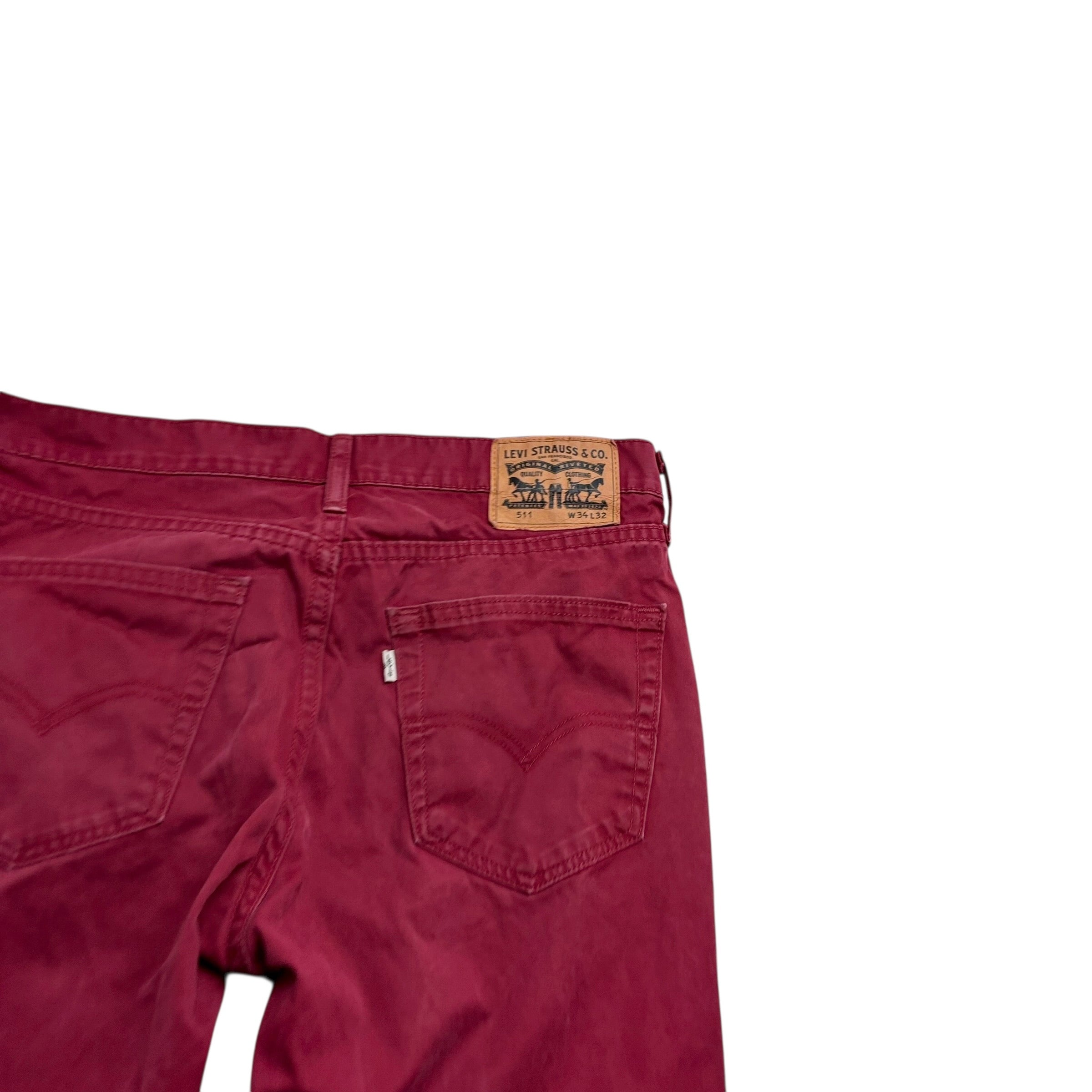 Levis 511 Trousers W34 L32 Mens Red Slim Fit Vintage Pants (E)