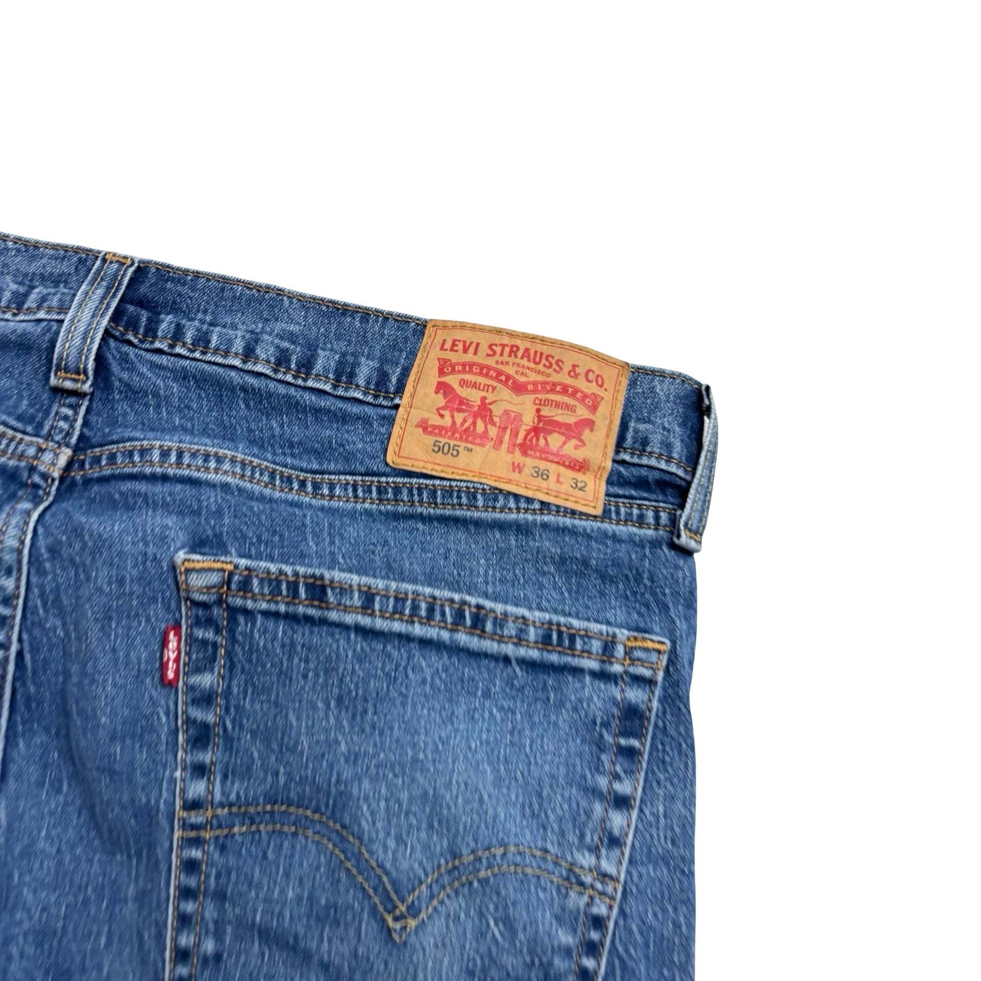 Levis 505 Jeans W34 L31 Mens Mid Blue Regular Straight Fit Stretch Denim (F)