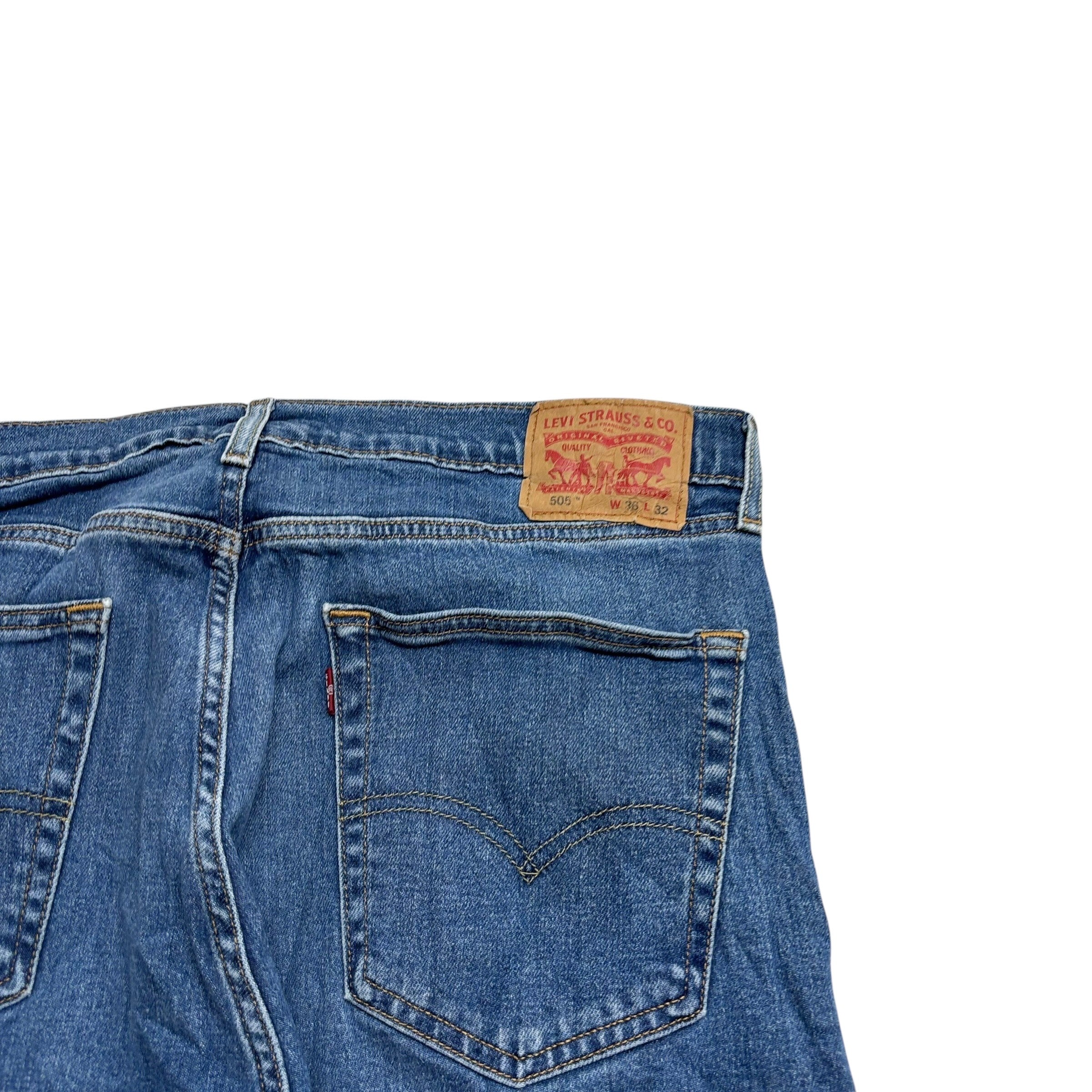 Levis 505 Jeans W36 L32 Mens Mid Blue Regular Straight Fit Stretch Denim