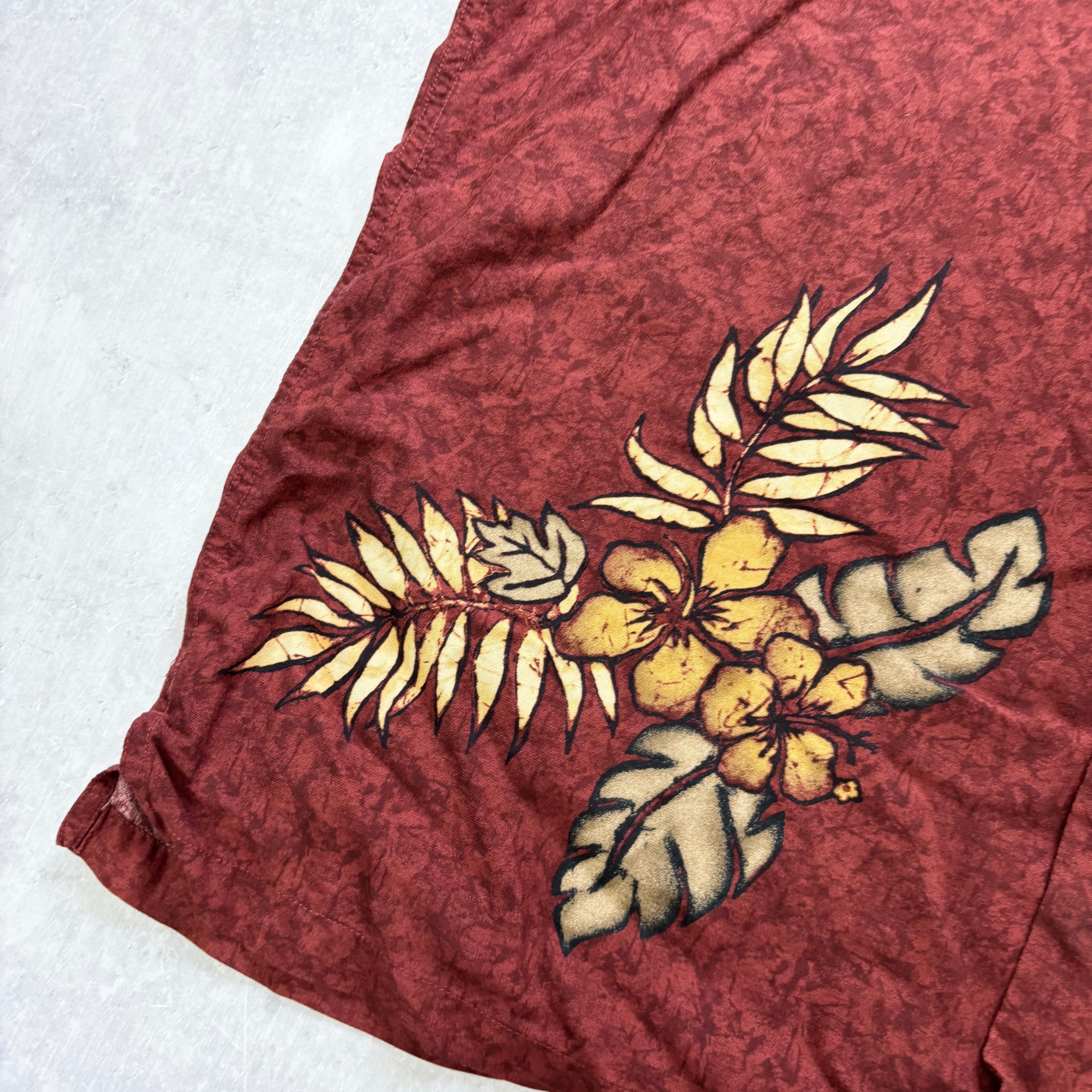 Hawaiian Shirt Mens XL Red Floral Aloha Short Sleeve Rayon (F)