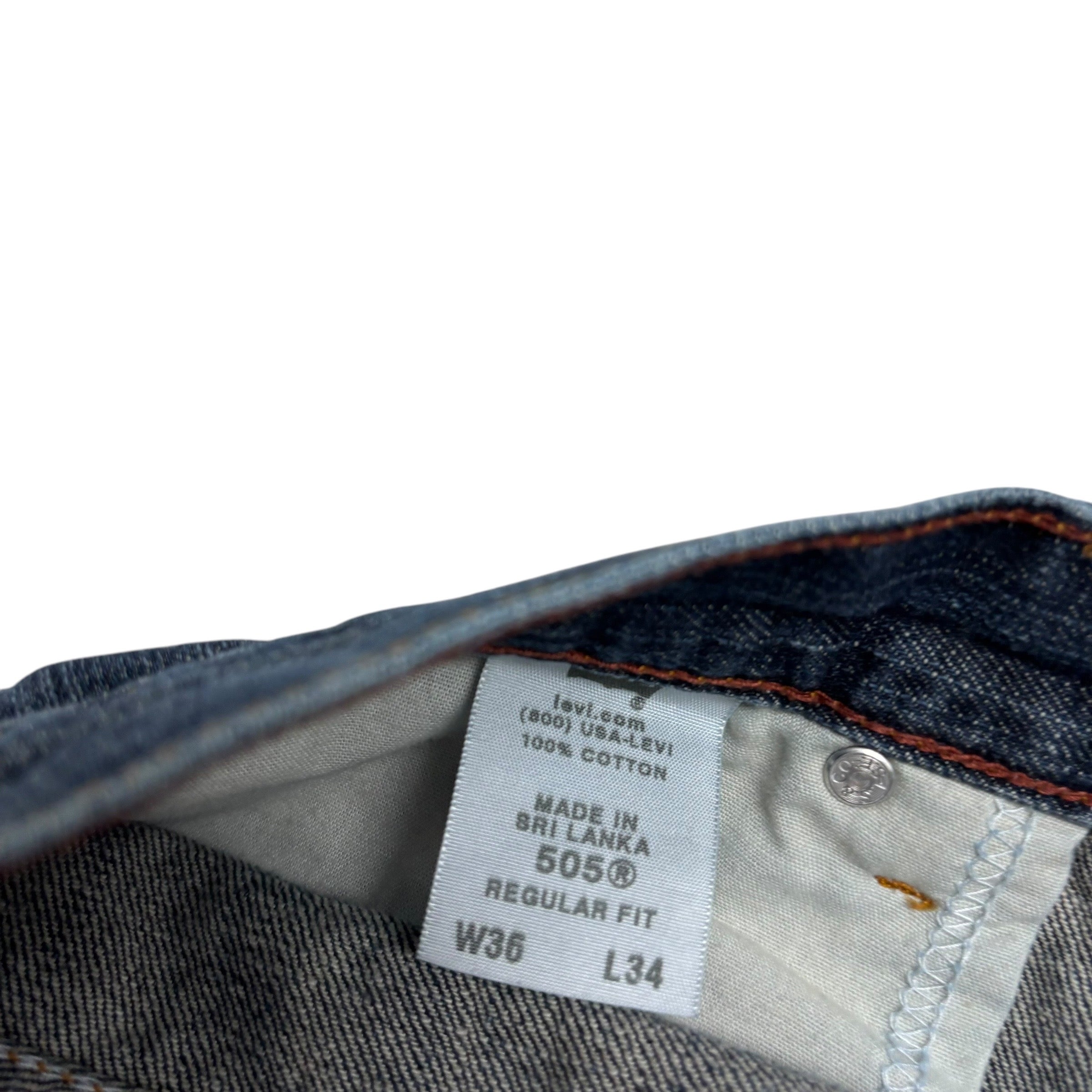 Levis 505 Jeans W36 L33 Mens Dark Blue Regular Straight Fit Vintage Denim (E)