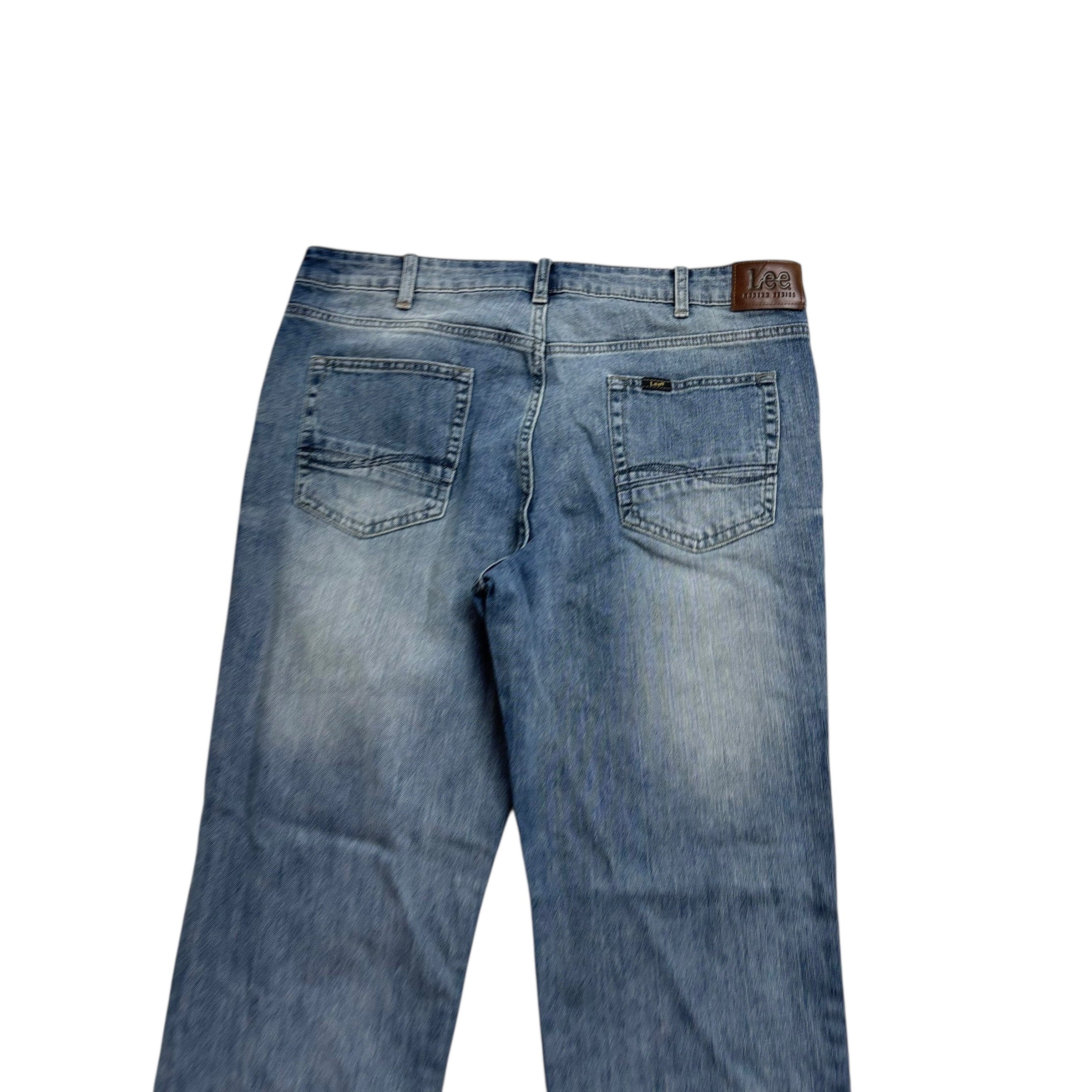 Lee Jeans W38 L32 Mens Mid Blue Regular Straight Fit Stretch Denim (E)