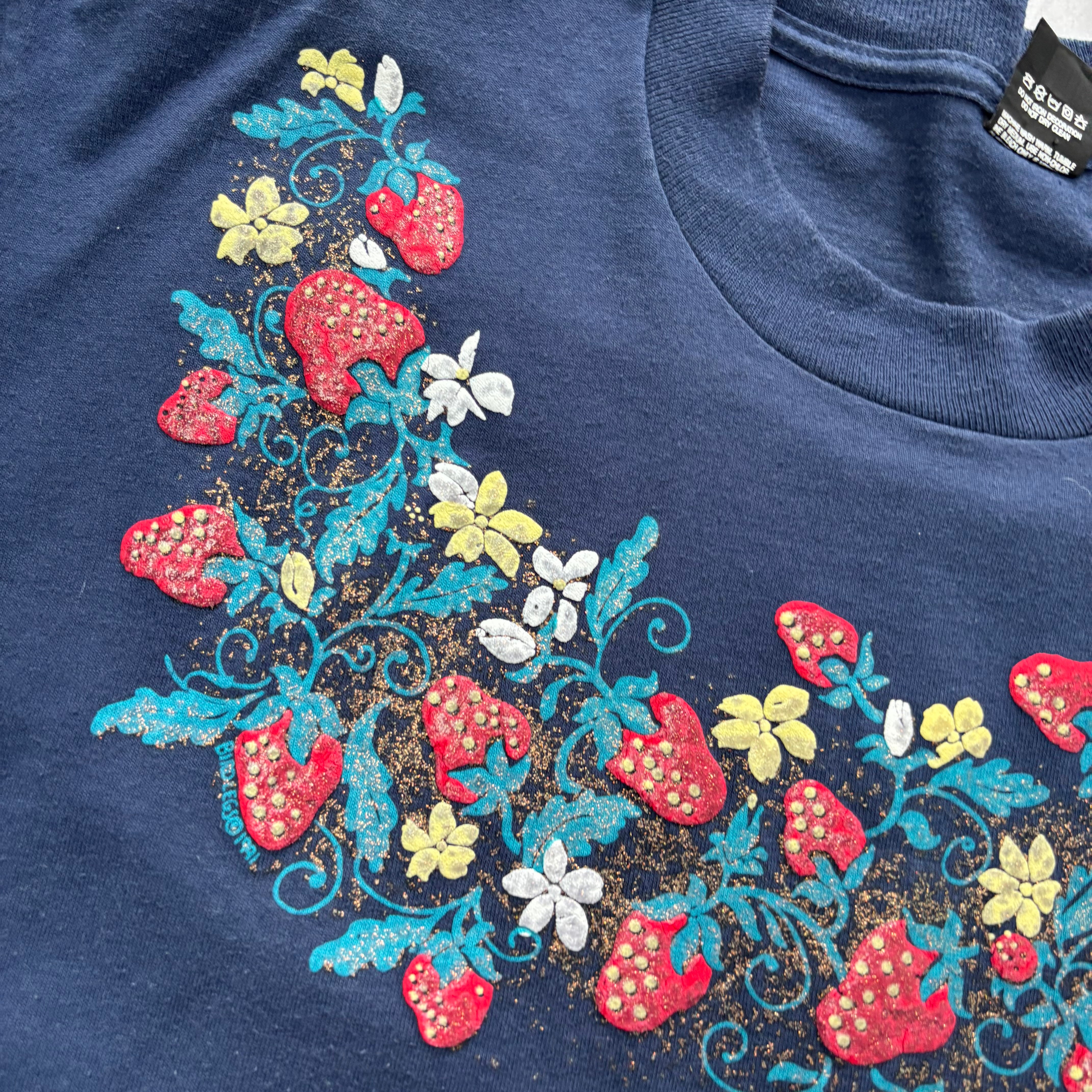 Vintage T Shirt Mens Large Navy Blue Single Stitch Graphic Print 90s USA (E)