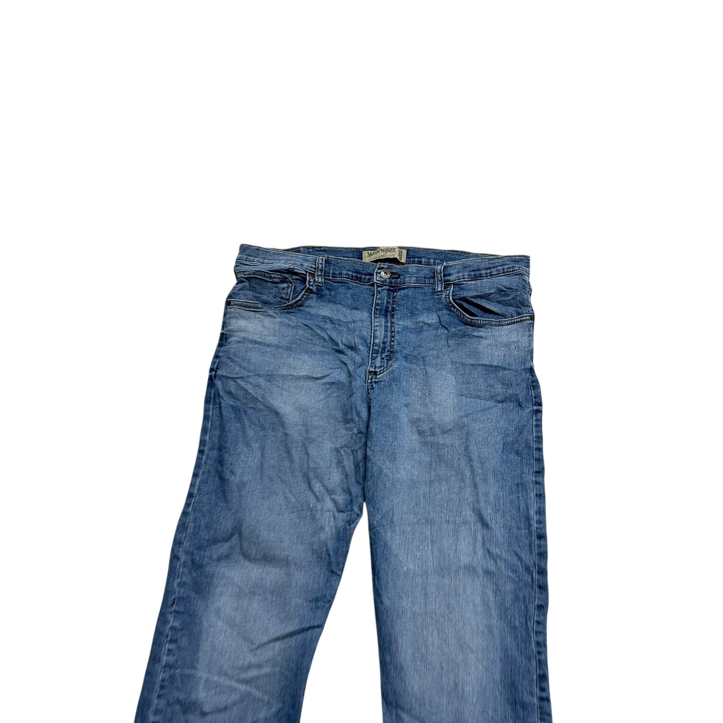 Wrangler Jeans W38 L32 Mens Mid Blue Slim Straight Fit Stretch Denim (E)