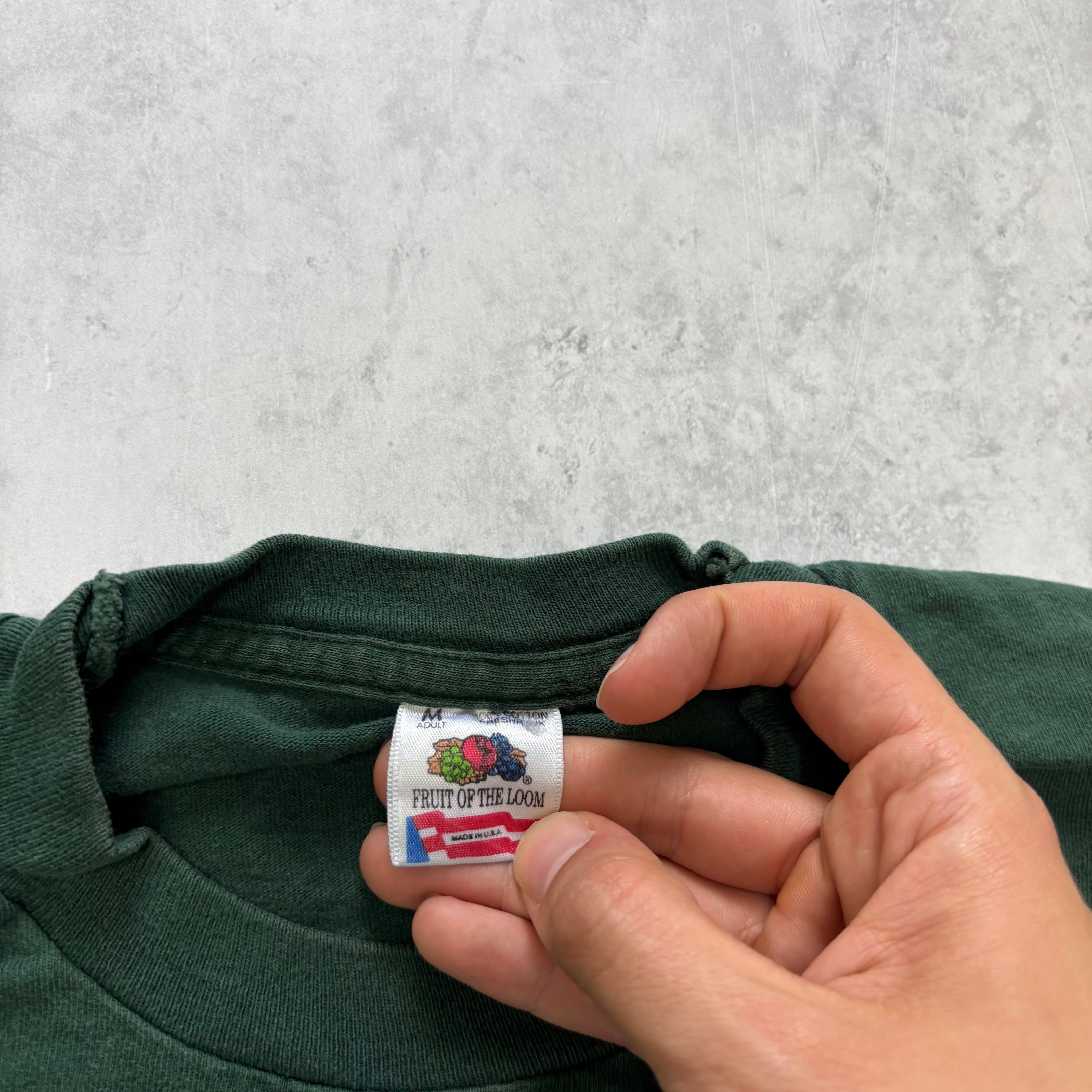 Vintage T Shirt Mens Medium Green Single Stitch Graphic Print 90s USA (E)