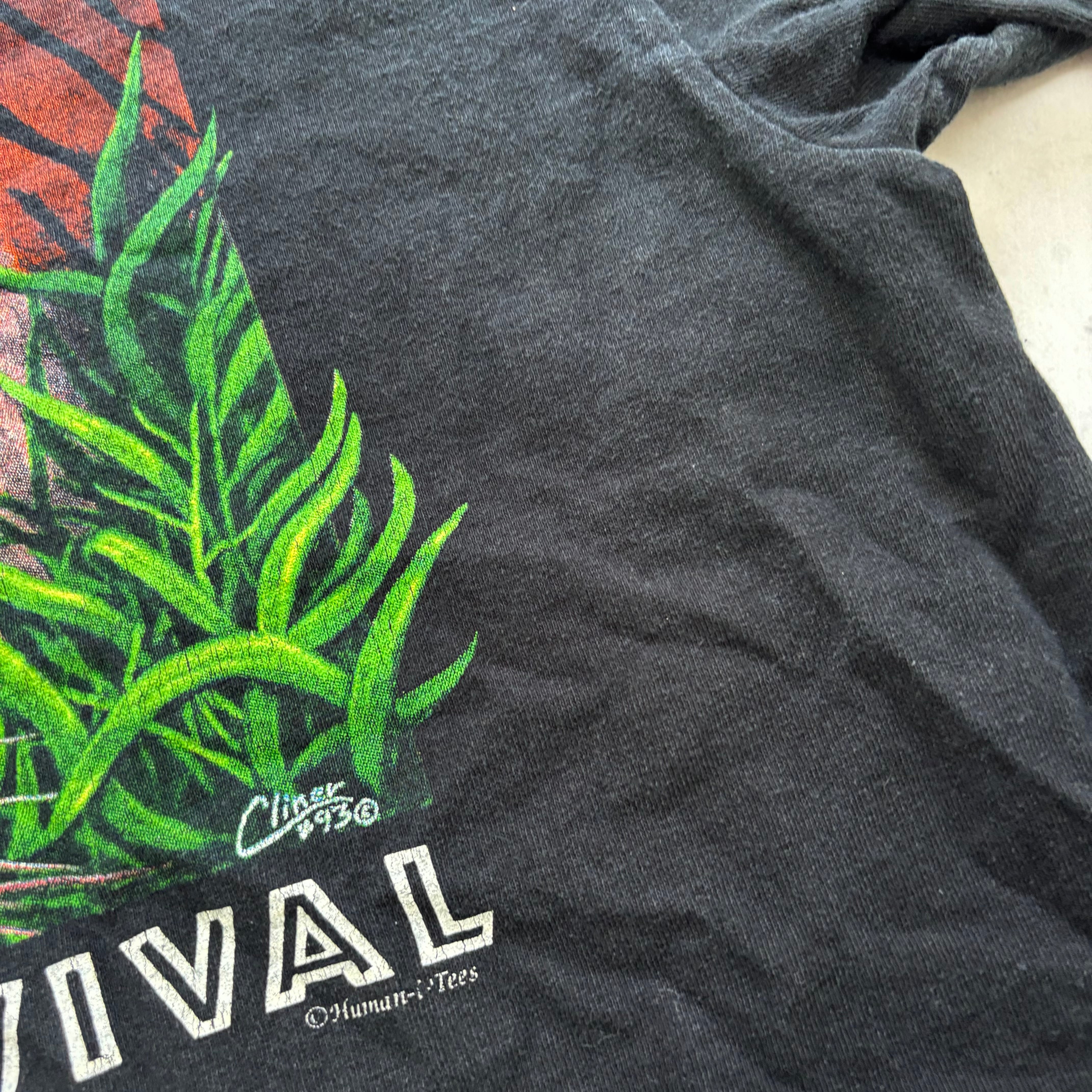 Vintage T Shirt Mens Medium Black Single Stitch Graphic Print 90s Boxy Fit (E)