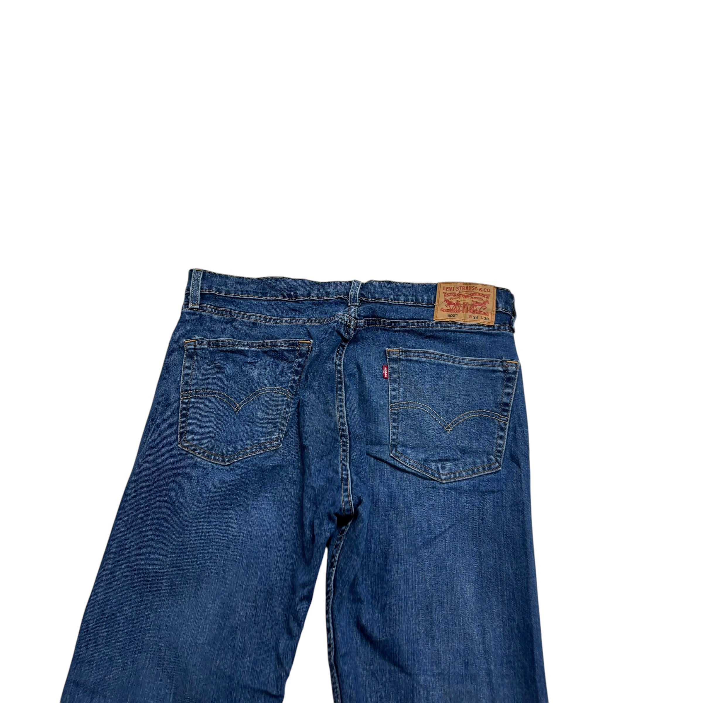 Levis 505 Jeans W34 L30 Mens Mid Blue Regular Straight Fit Stretch Denim (E)