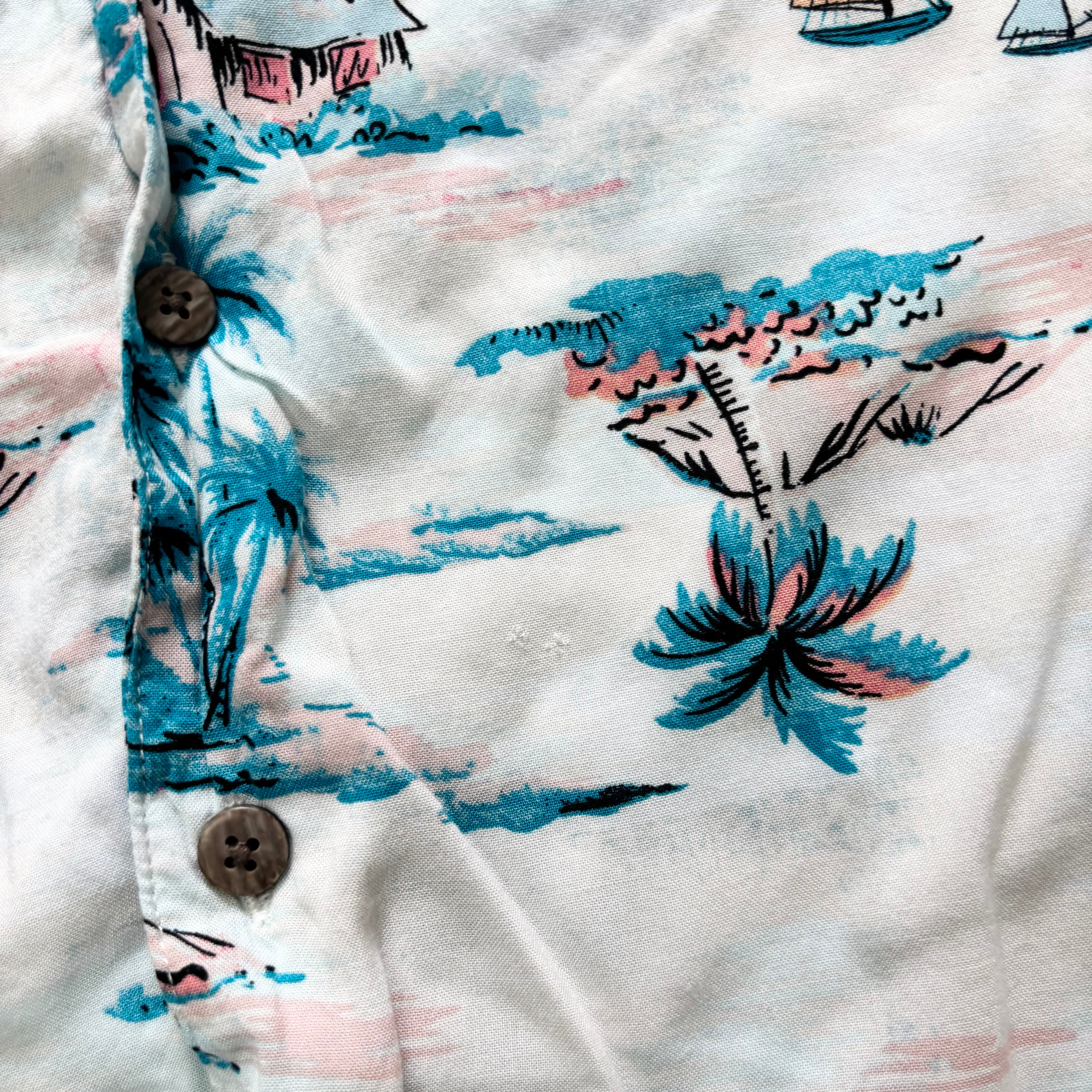 Hawaiian Shirt Mens Large White Floral Aloha Short Sleeve Rayon