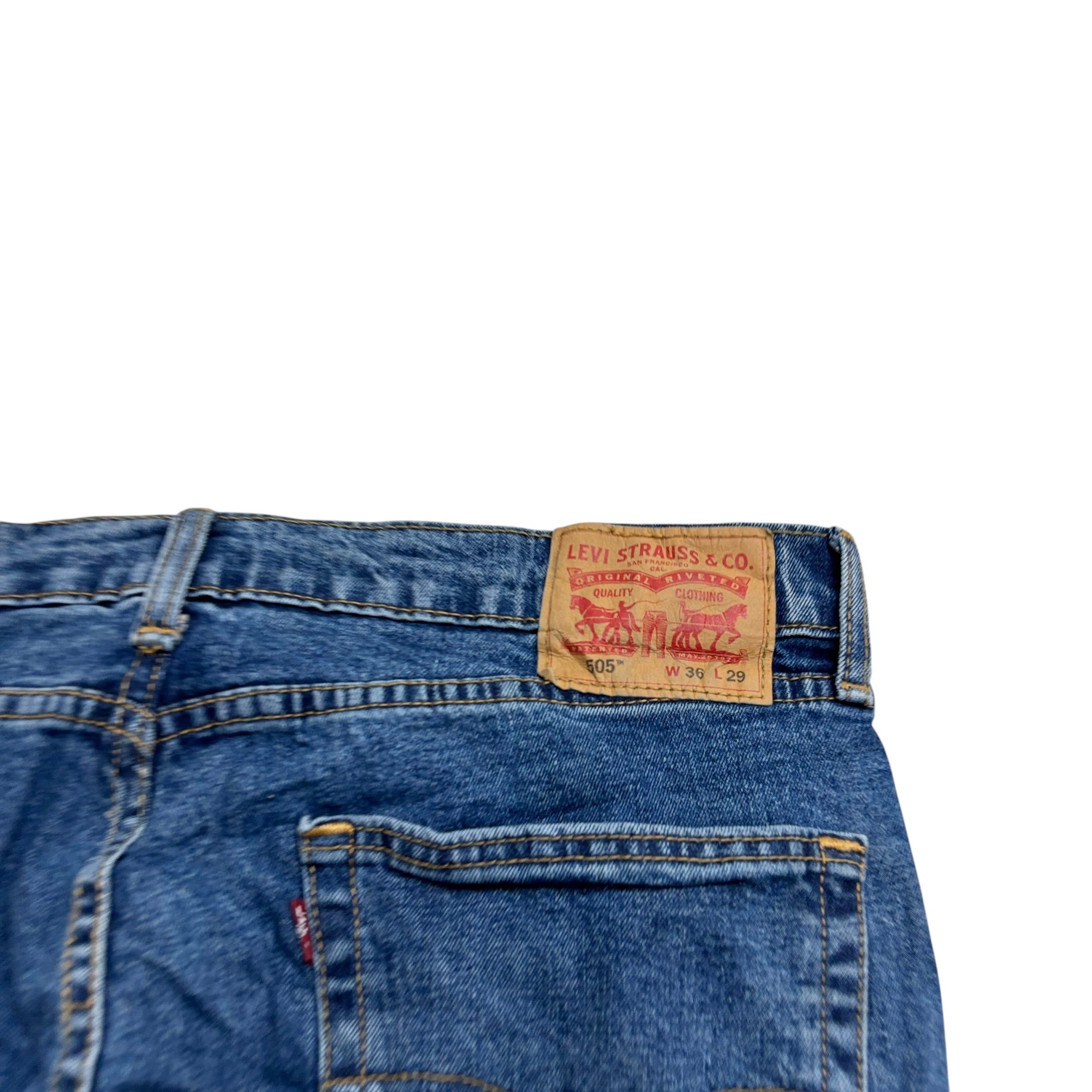 Levis 505 Jeans W36 L29 Mens Mid Blue Regular Straight Fit Stretch Denim (E)