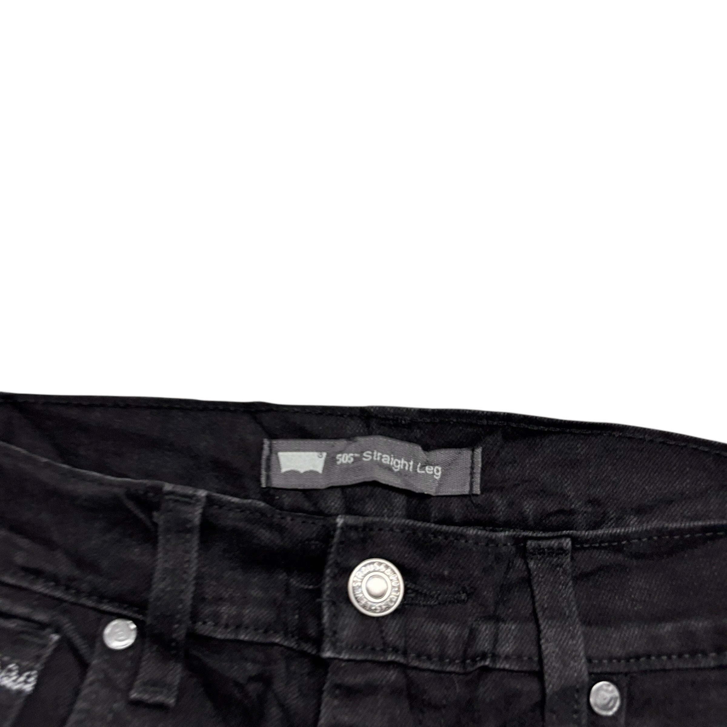 Levis 505 Jeans W30 L27 Womens Regular Straight Fit Black Stretch Denim