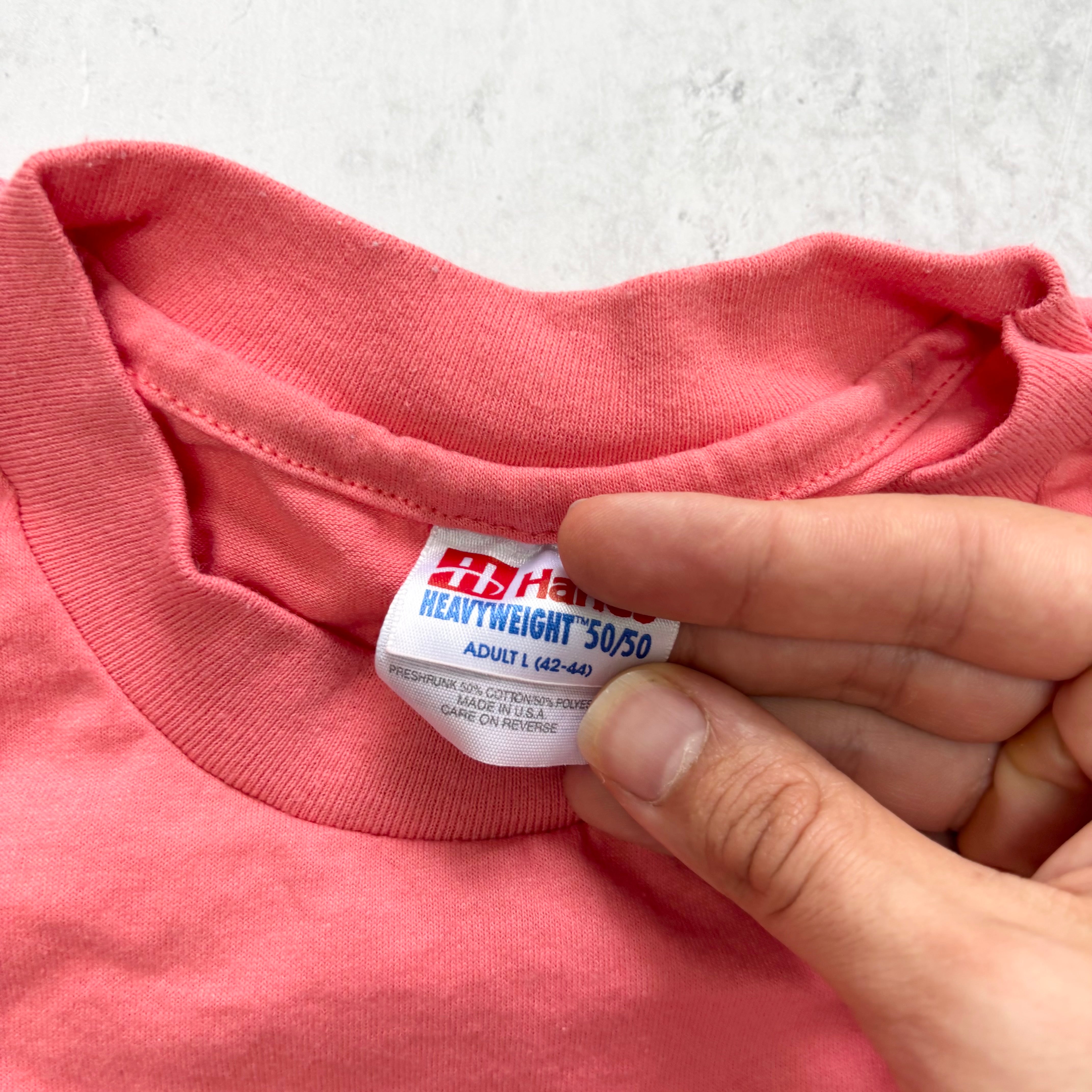 Vintage T Shirt Mens Medium Pink Single Stitch Graphic Print 90s Boxy Fit