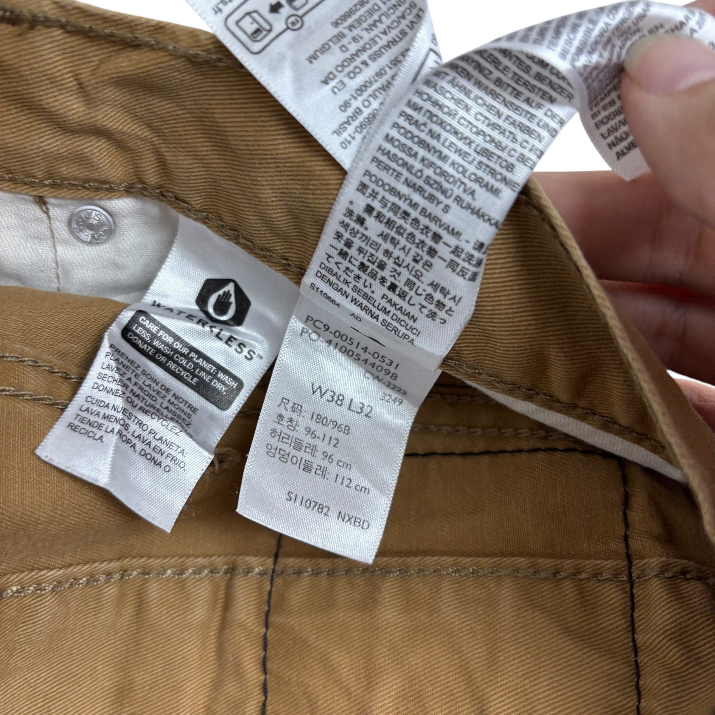 Levis 514 Trousers W38 L32 Mens Tan Regular Straight Fit Pants (E)