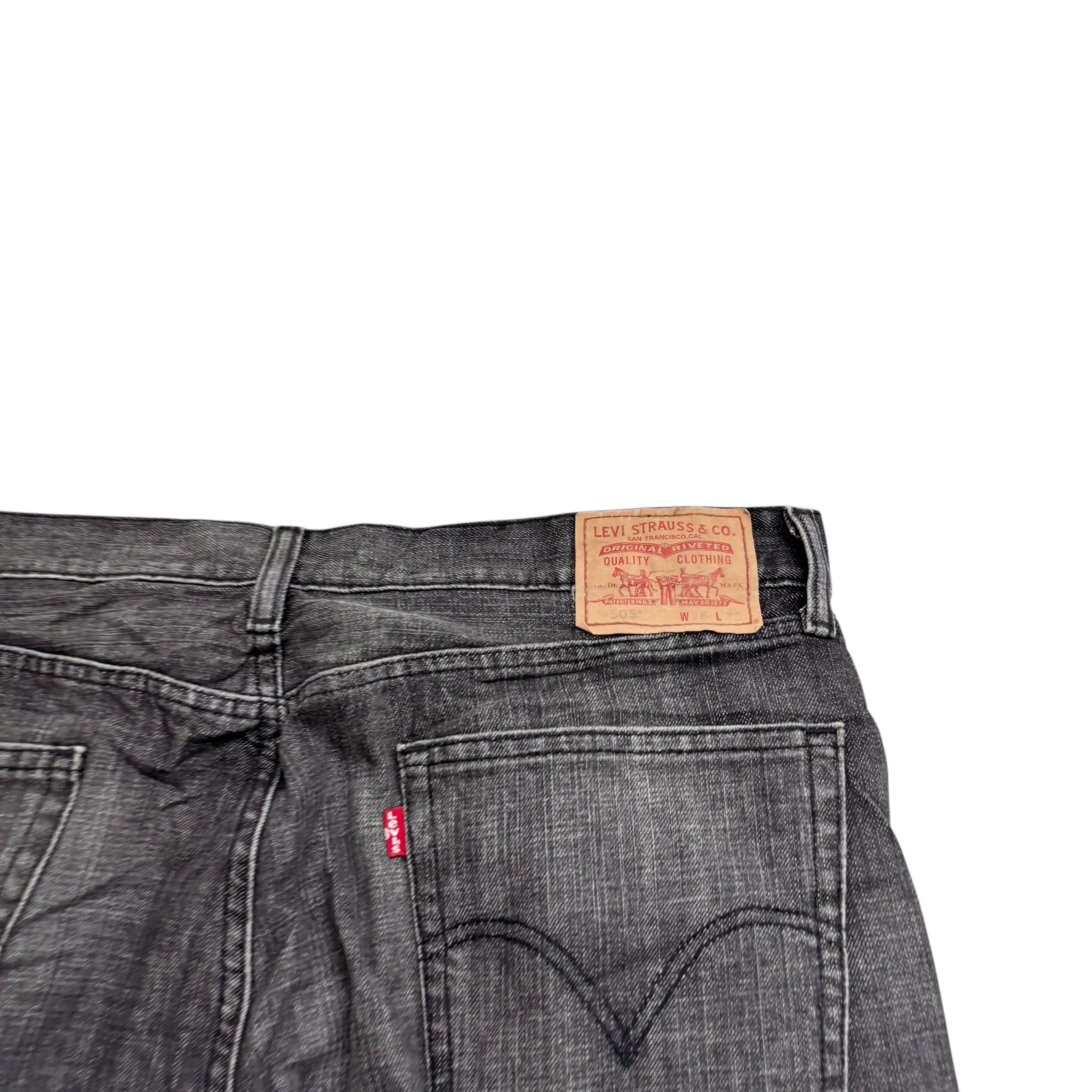 Levis 505 Jeans W38 L32 Mens Black Regular Straight Fit Vintage Denim (E)