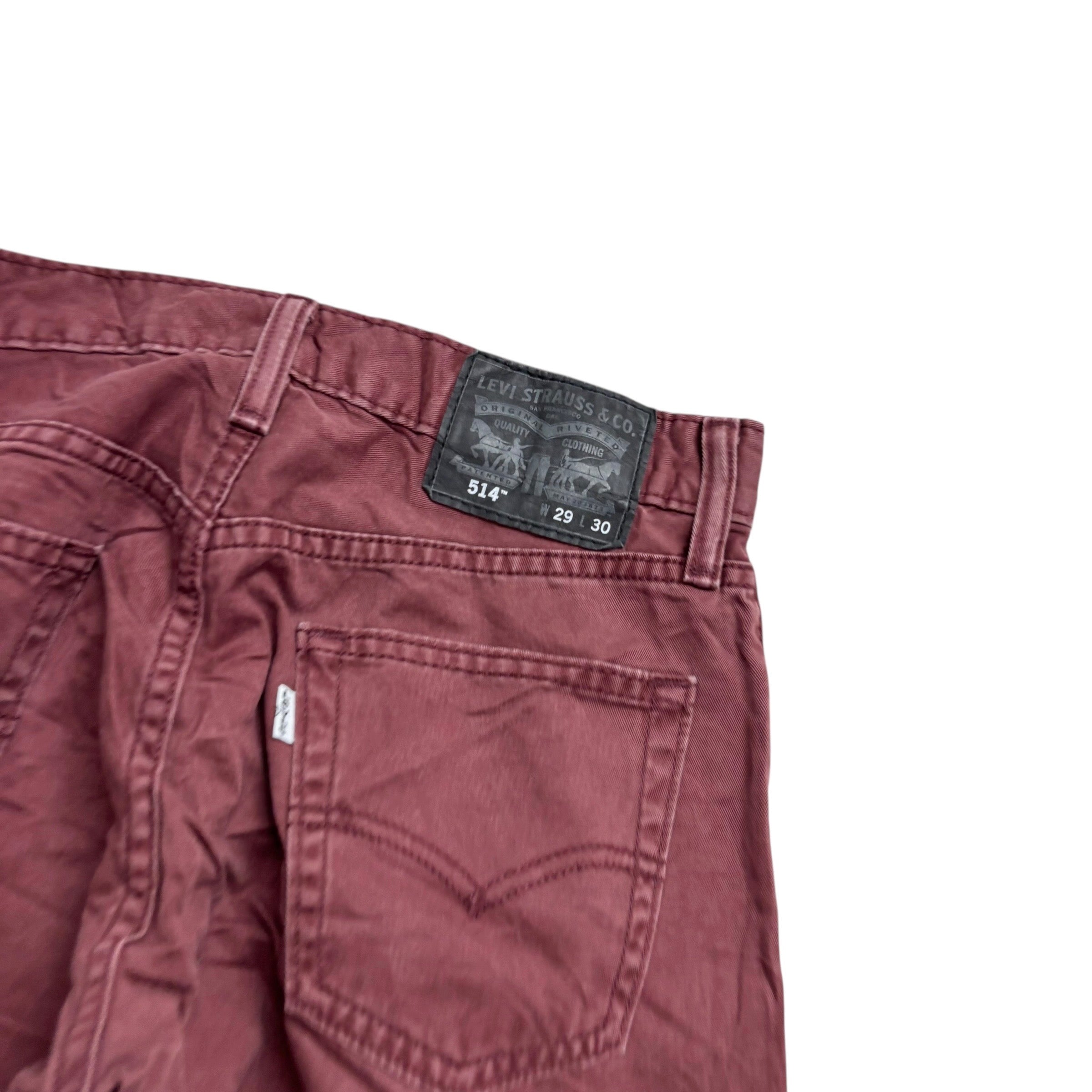 Levis 514 Trousers W29 L30 Mens Burgundy Regular Straight Fit Pants