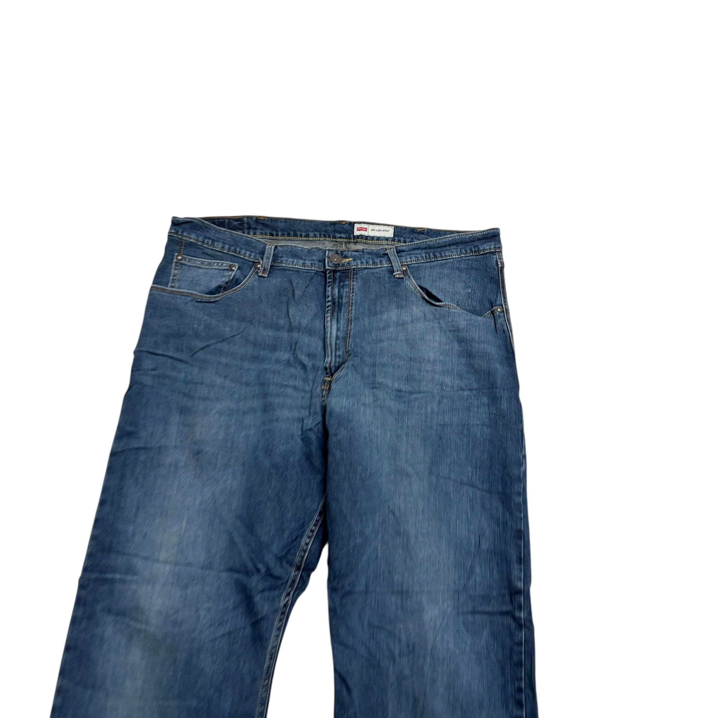 Wrangler Jeans W40 L30 Mens Dark Blue Relaxed Bootcut Fit Stretch Denim (E)