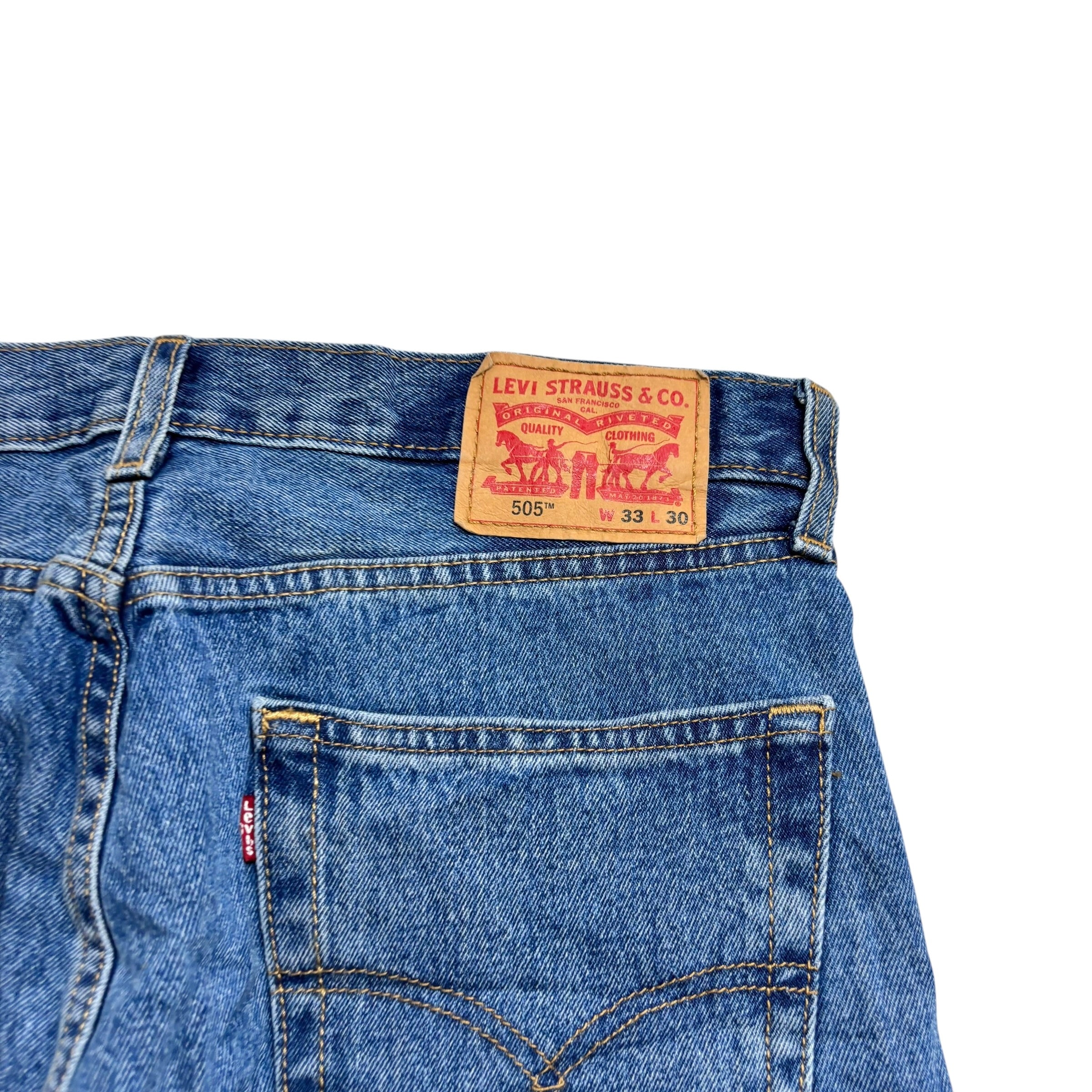Levis 505 Jeans W33 L30 Mens Mid Blue Regular Straight Fit Denim (E)