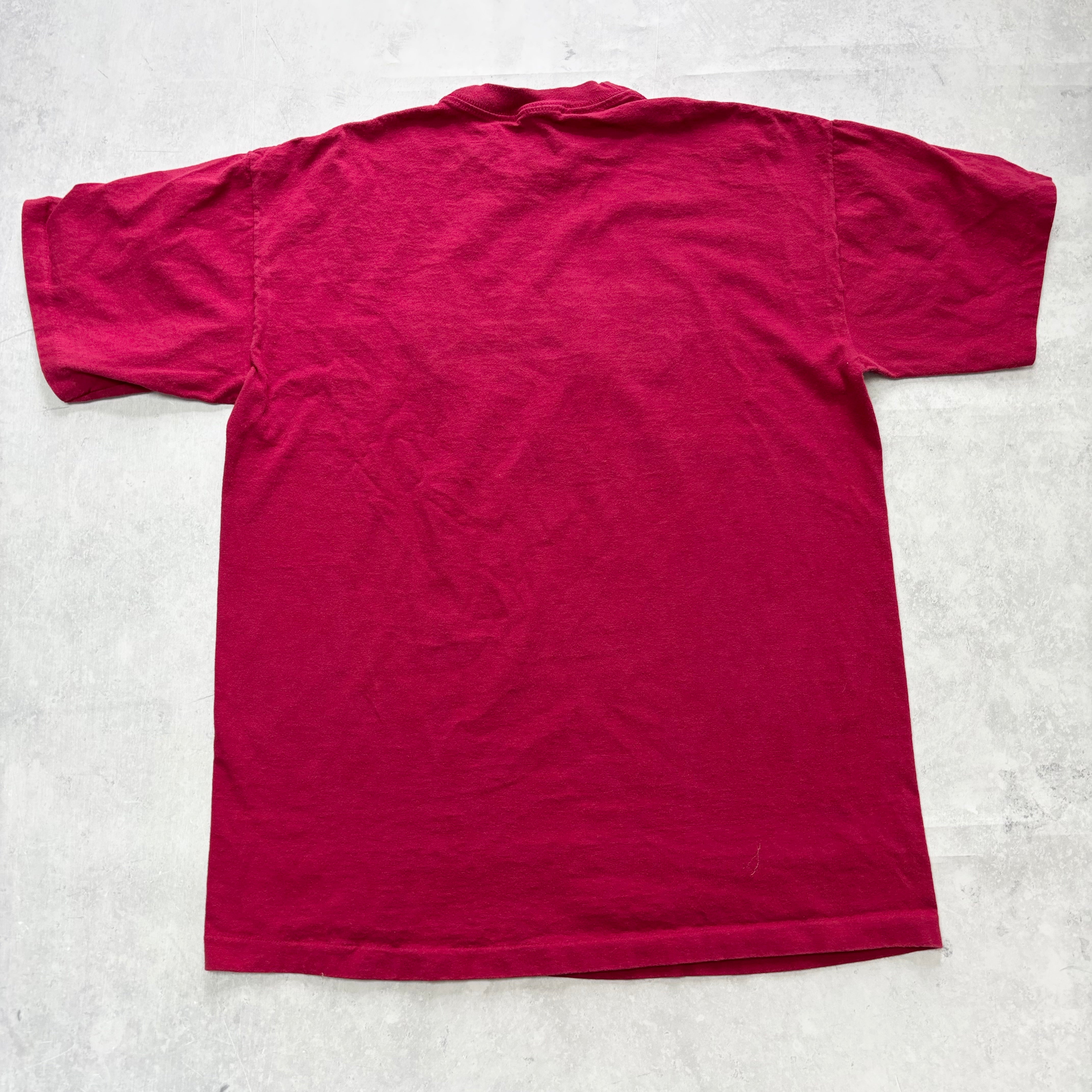 Vintage T Shirt Mens Large Burgundy Single Stitch Graphic Print 90s (E)