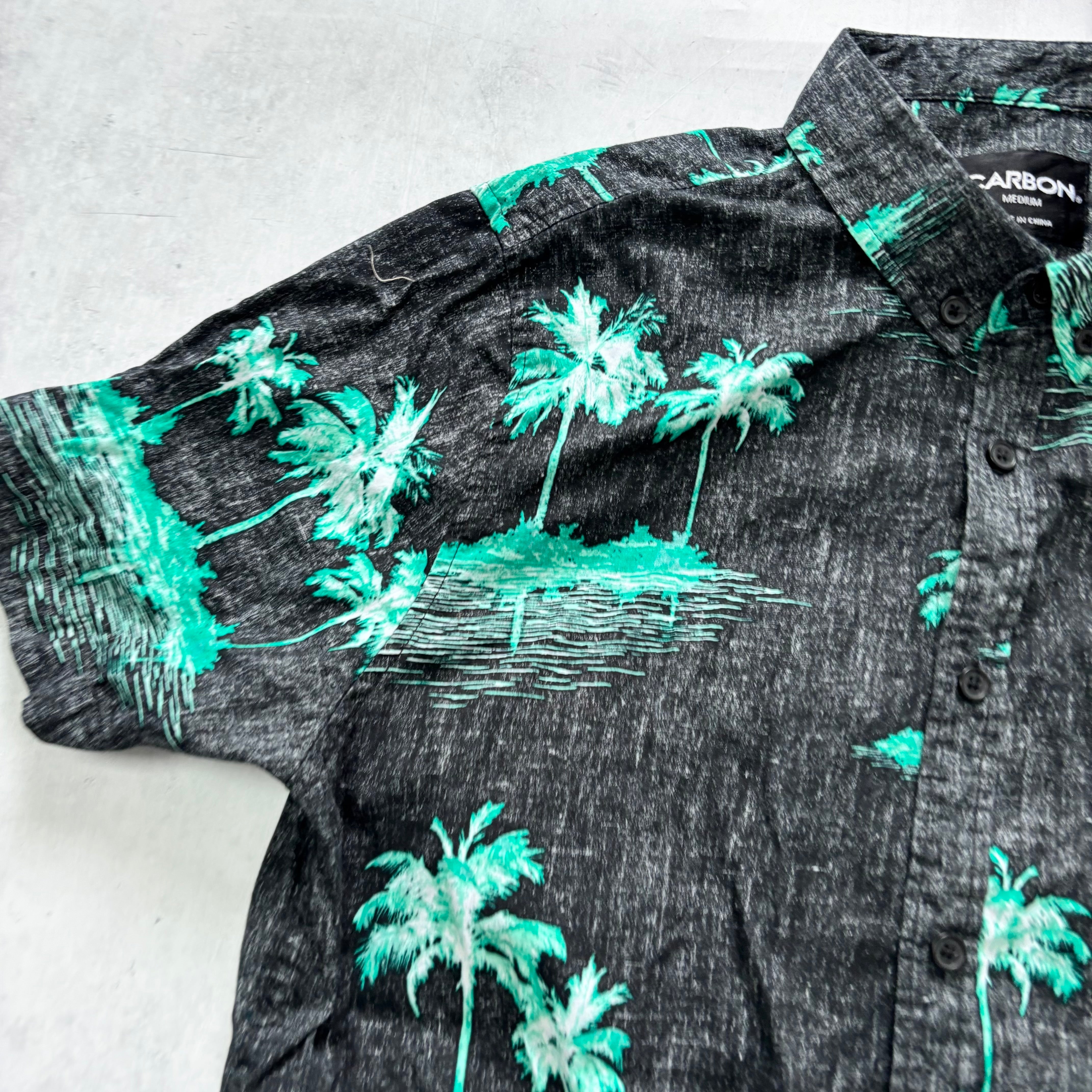 Hawaiian Shirt Mens Medium Black Floral Aloha Short Sleeve Cotton (E)