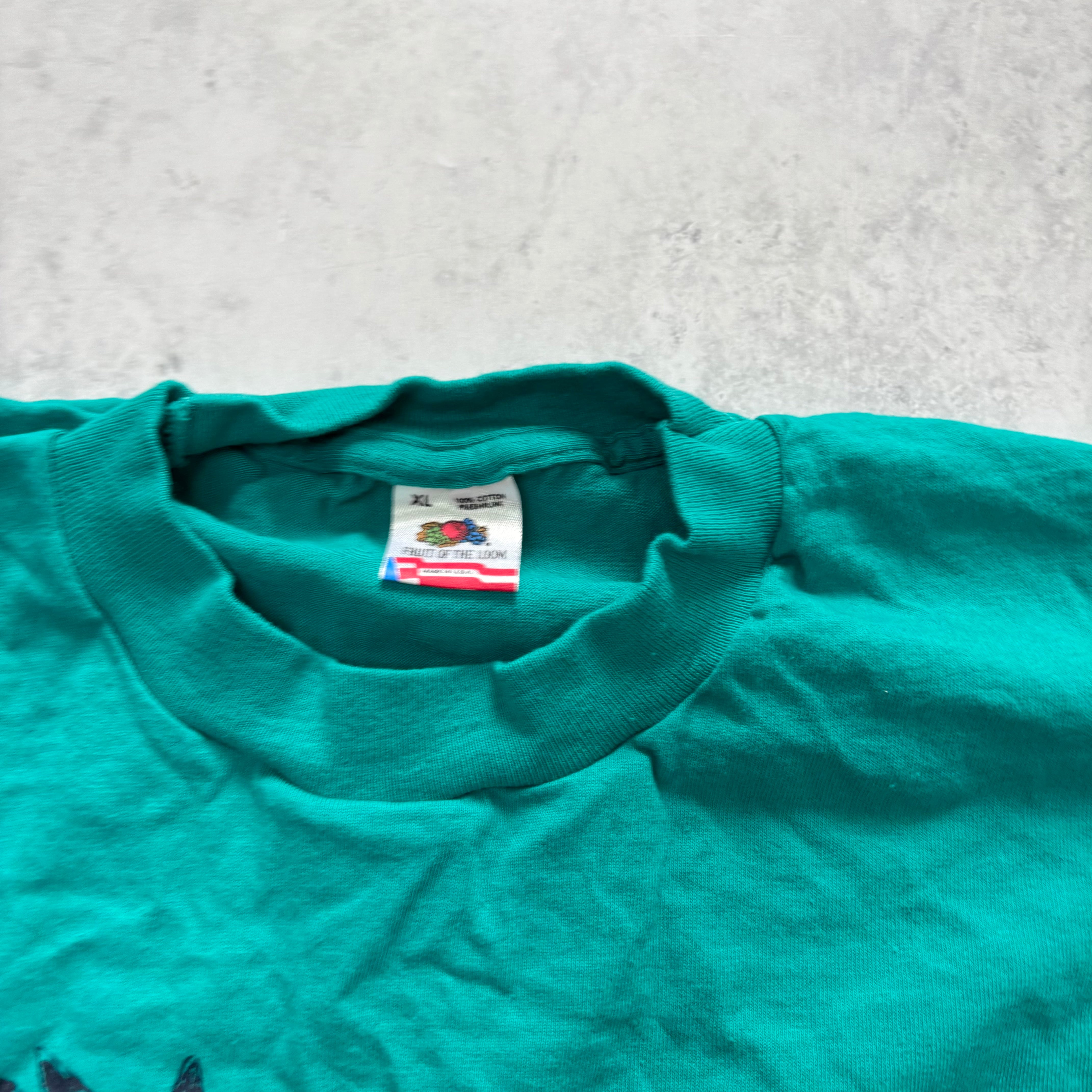 Vintage T Shirt Mens XL Teal Green Single Stitch Graphic Print 90s USA Wine (E)