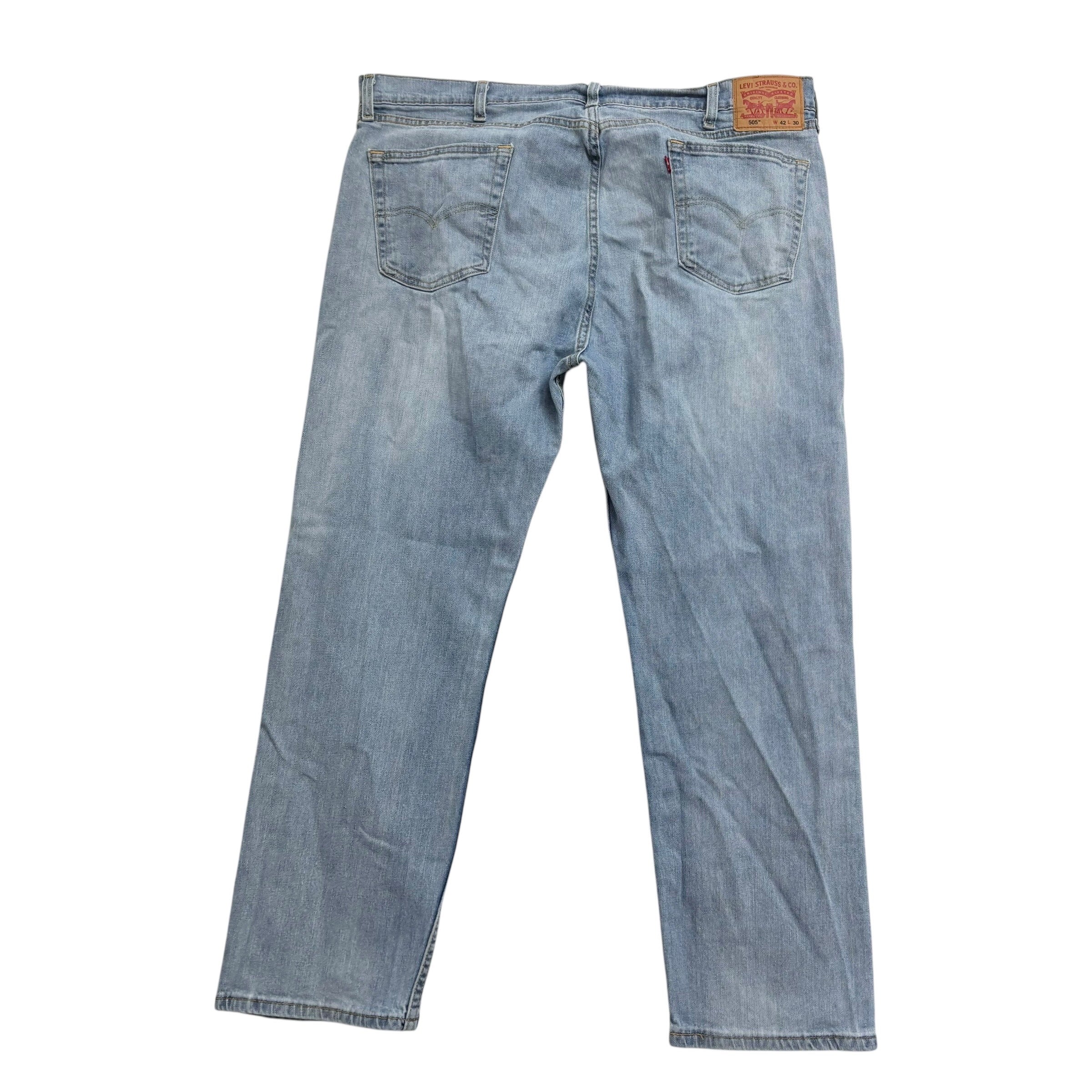 Levis 505 Jeans W42 L30 Mens Light Blue Regular Straight Fit Stretch Denim