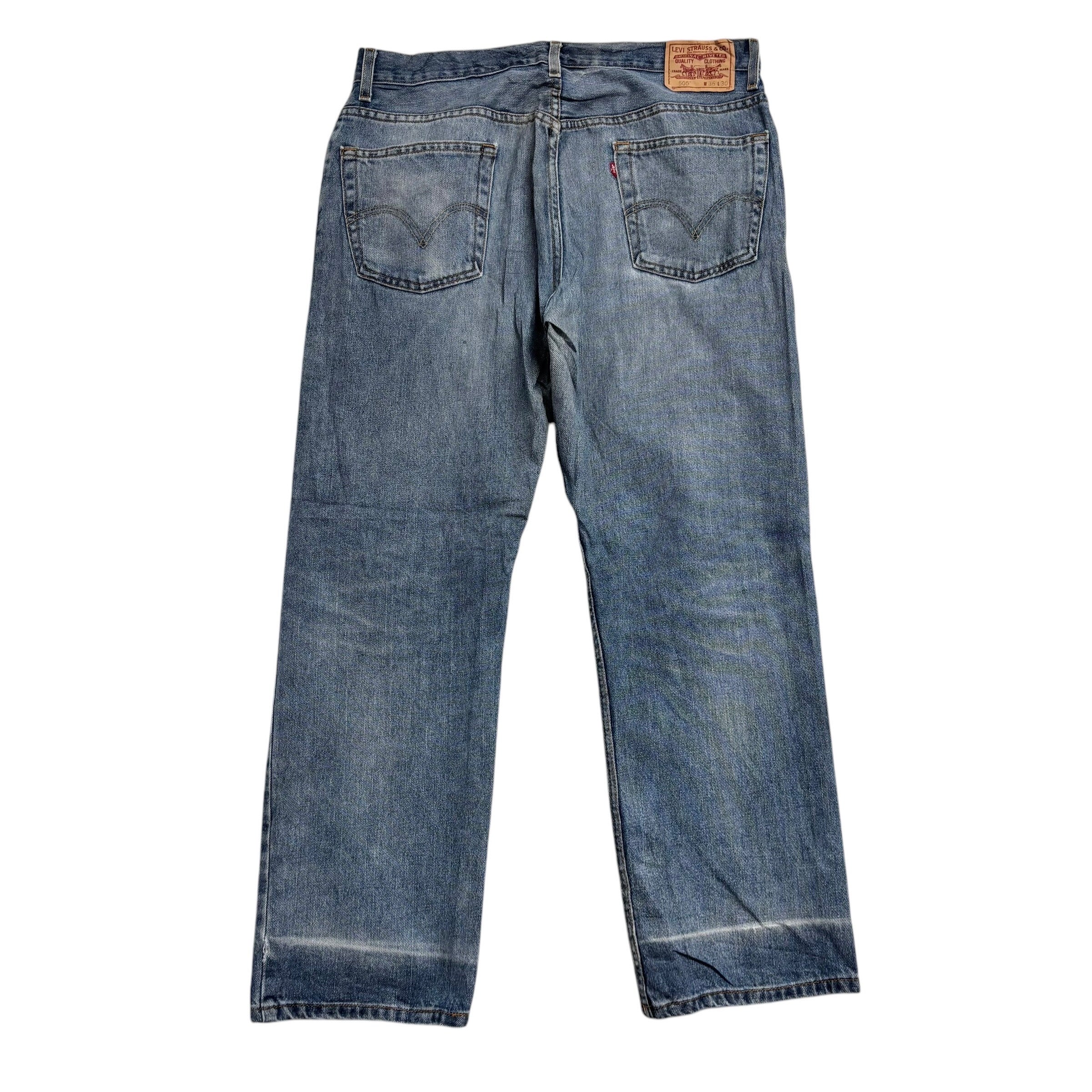 Levis 505 Jeans W36 L30 Mens Mid Blue Regular Straight Fit Vintage Denim (F)