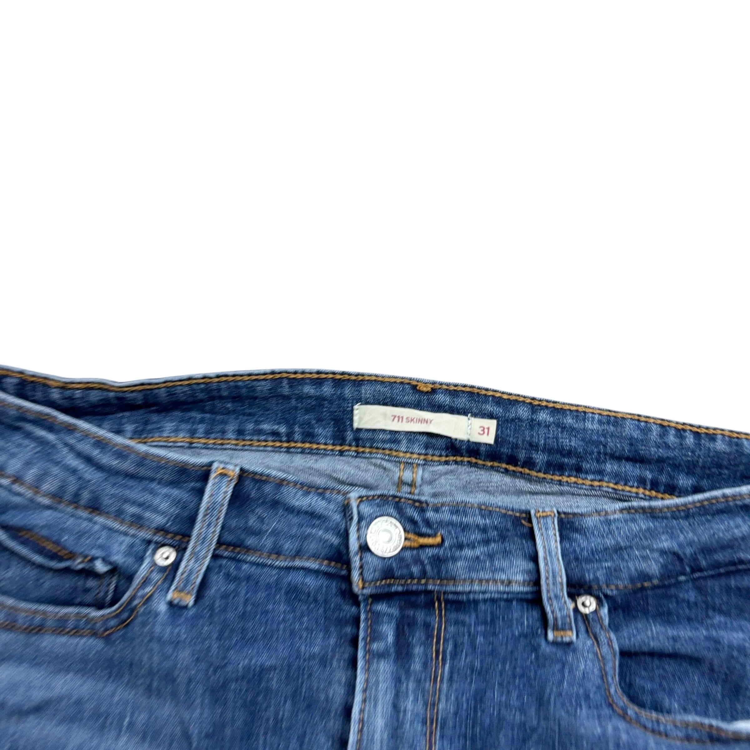 Levis 711 Jeans W31 L30 Womens Skinny Fit Mid Blue Stretch Denim (E)