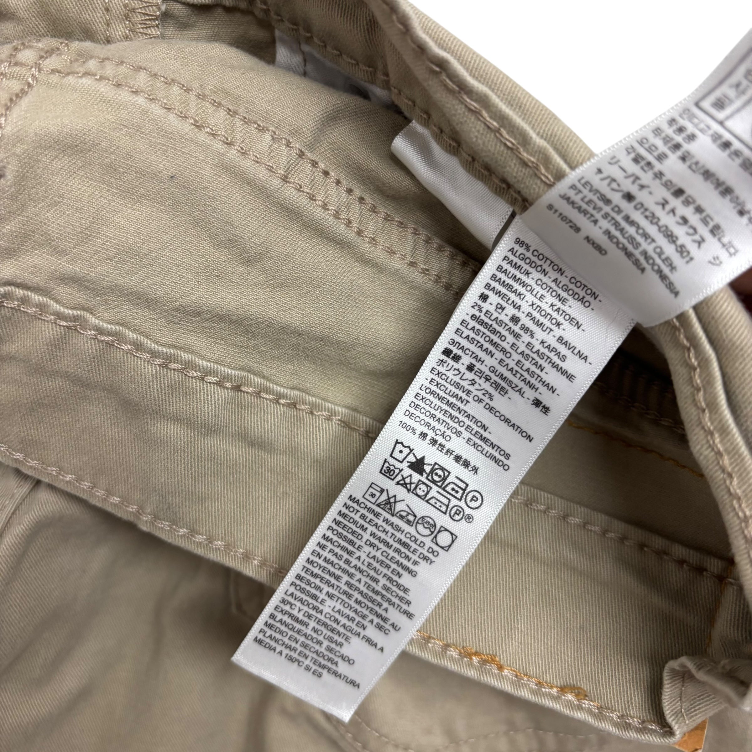 Levis 514 Trousers W34 L27 Mens Beige Slim Straight Fit Stretch Pants (E)