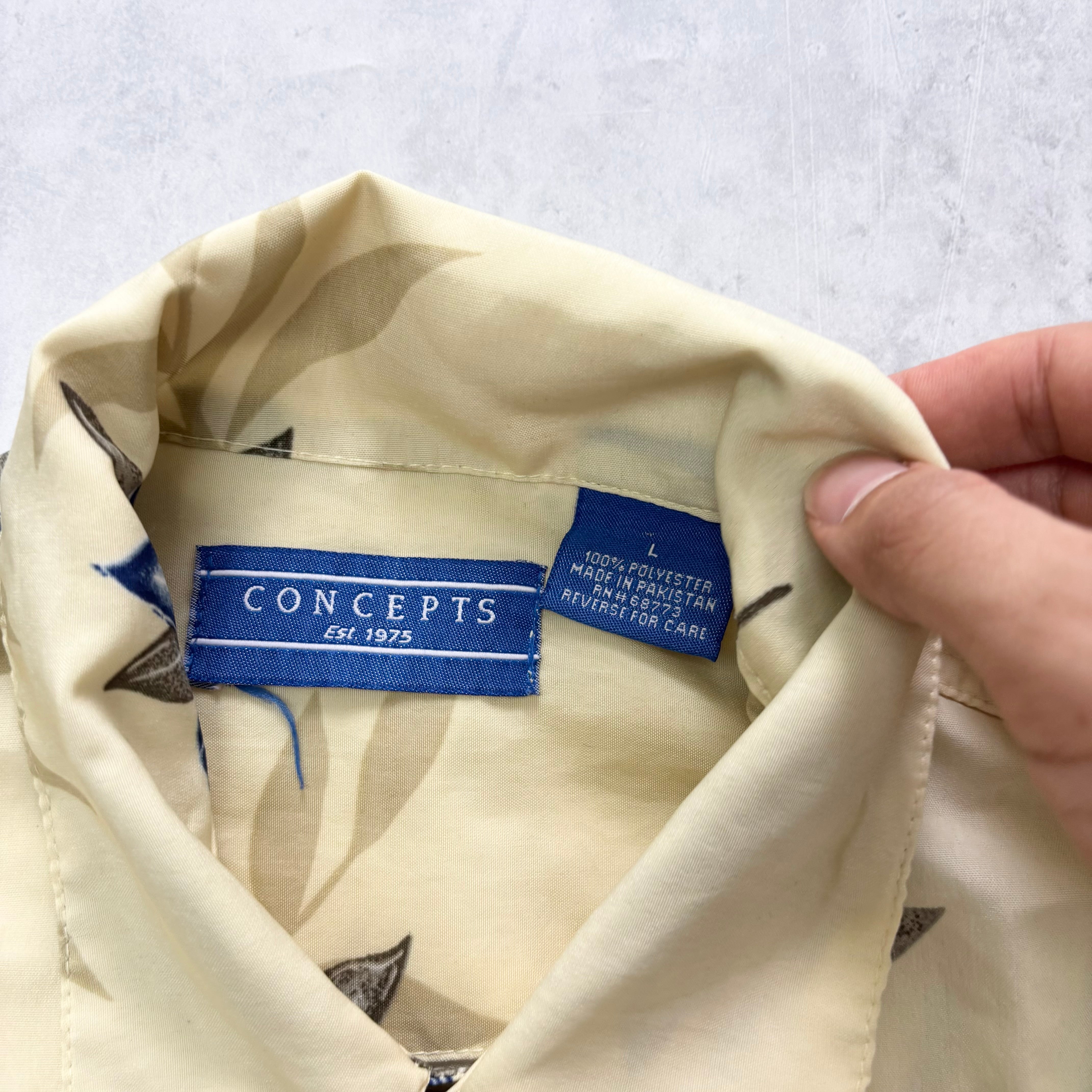 Hawaiian Shirt Mens Large Yellow Floral Aloha Short Sleeve Polyester