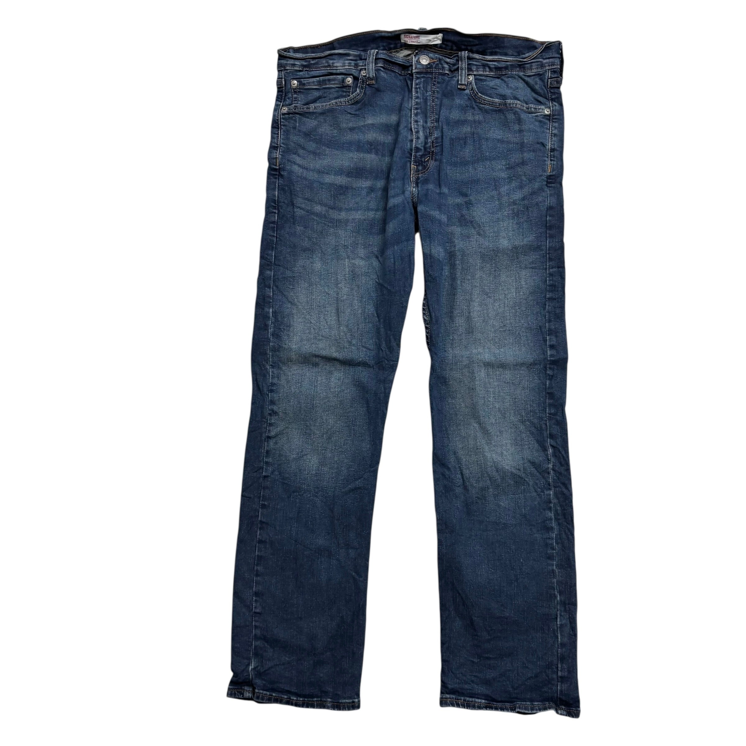 Levis Signature Jeans W36 L30 Mens Dark Blue Regular Straight Stretch Denim (E)