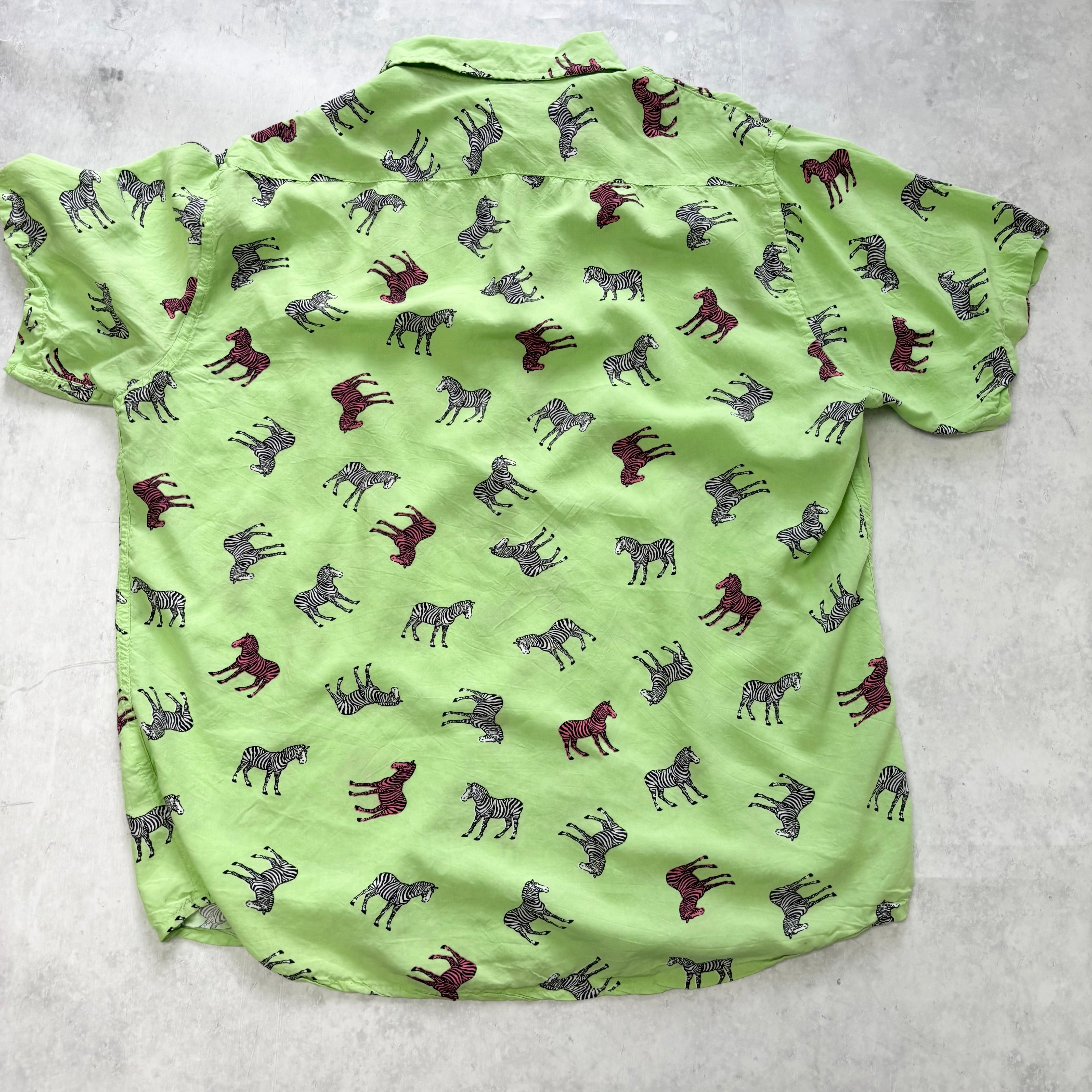 Hawaiian Shirt Mens Large Green Floral Aloha Short Sleeve Rayon Slim Fit (E)