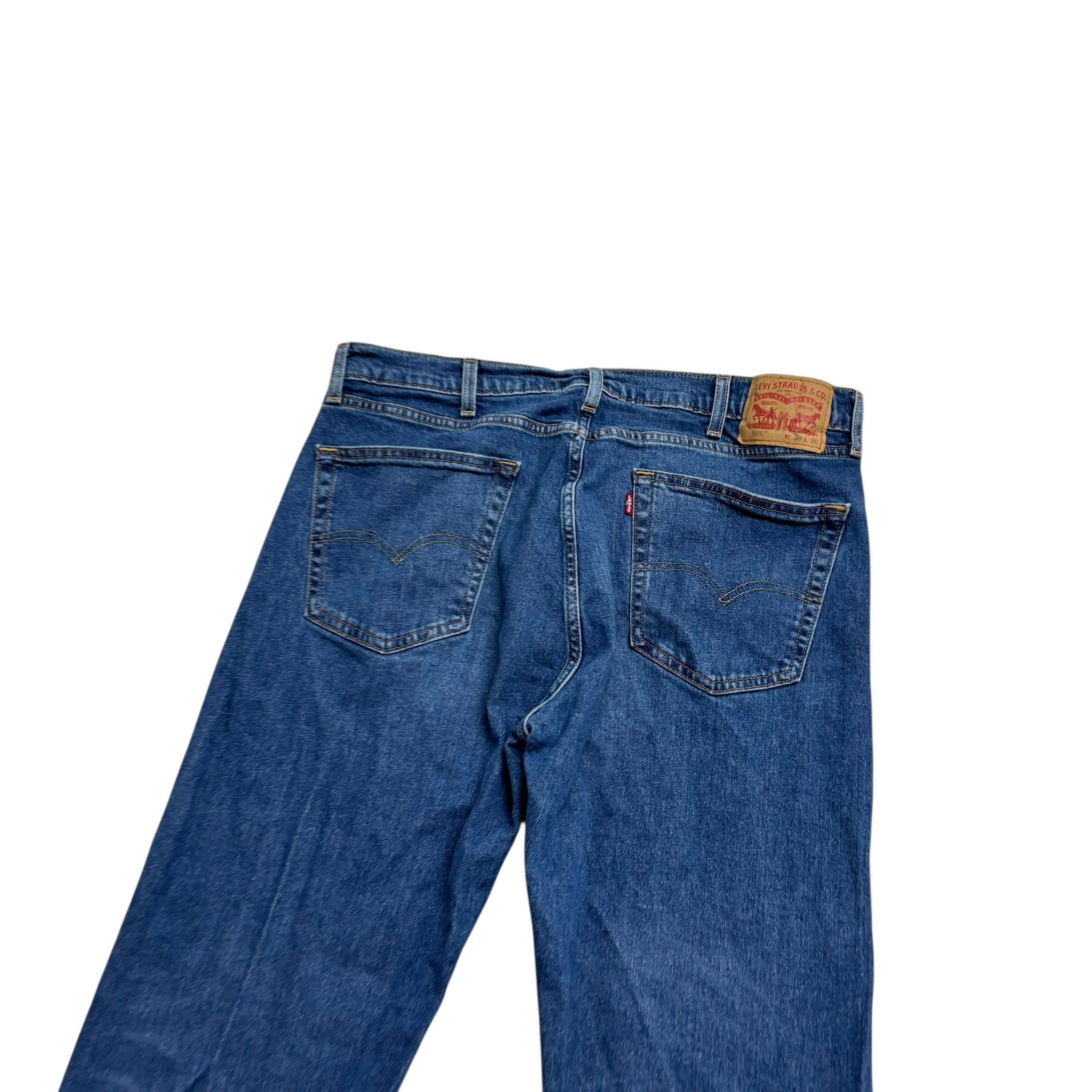 Levis 505 Jeans W38 L30 Mens Mid Blue Regular Straight Fit Stretch Denim (E)