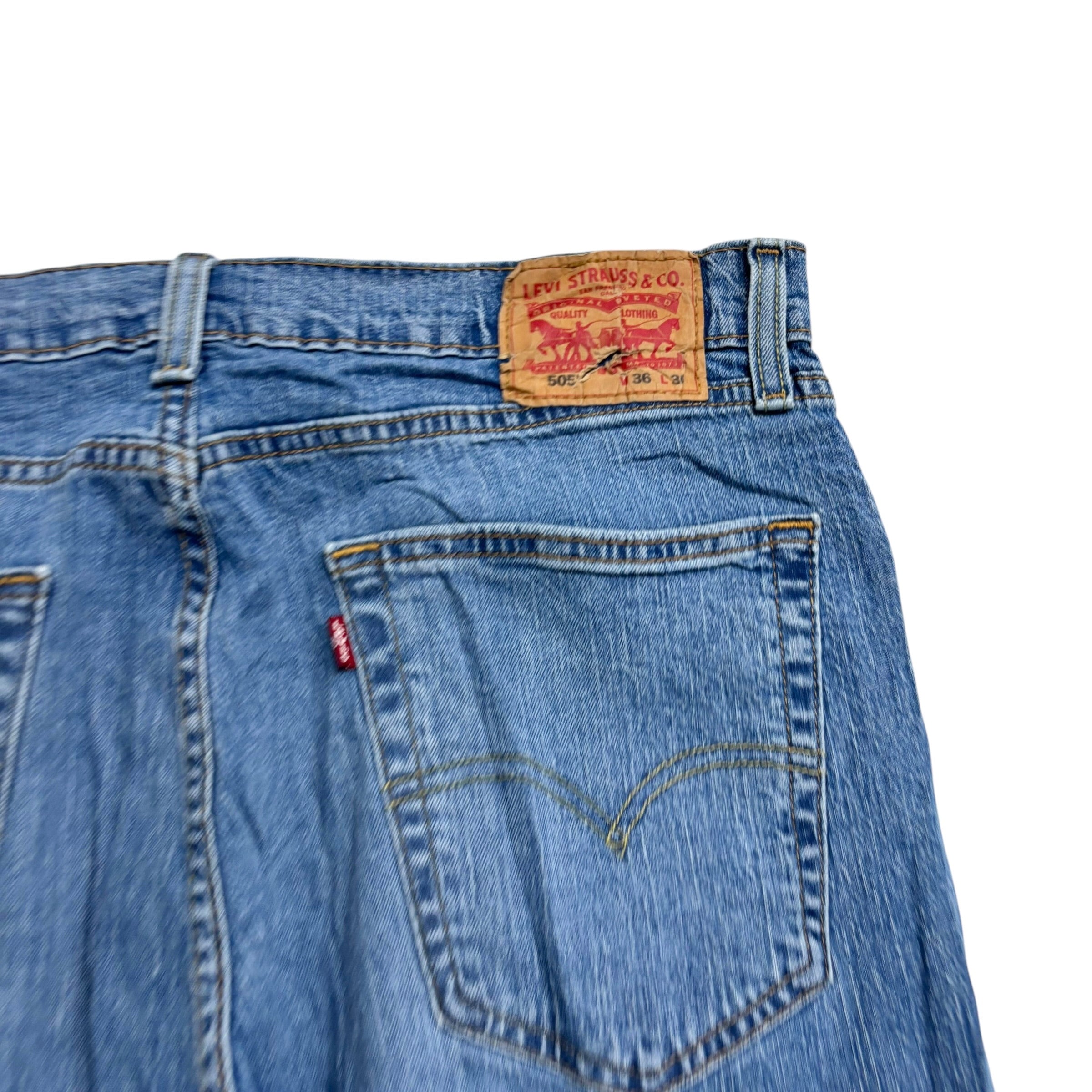 Levis 505 Jeans W36 L30 Mens Light Blue Regular Straight Fit Stretch Denim (E)
