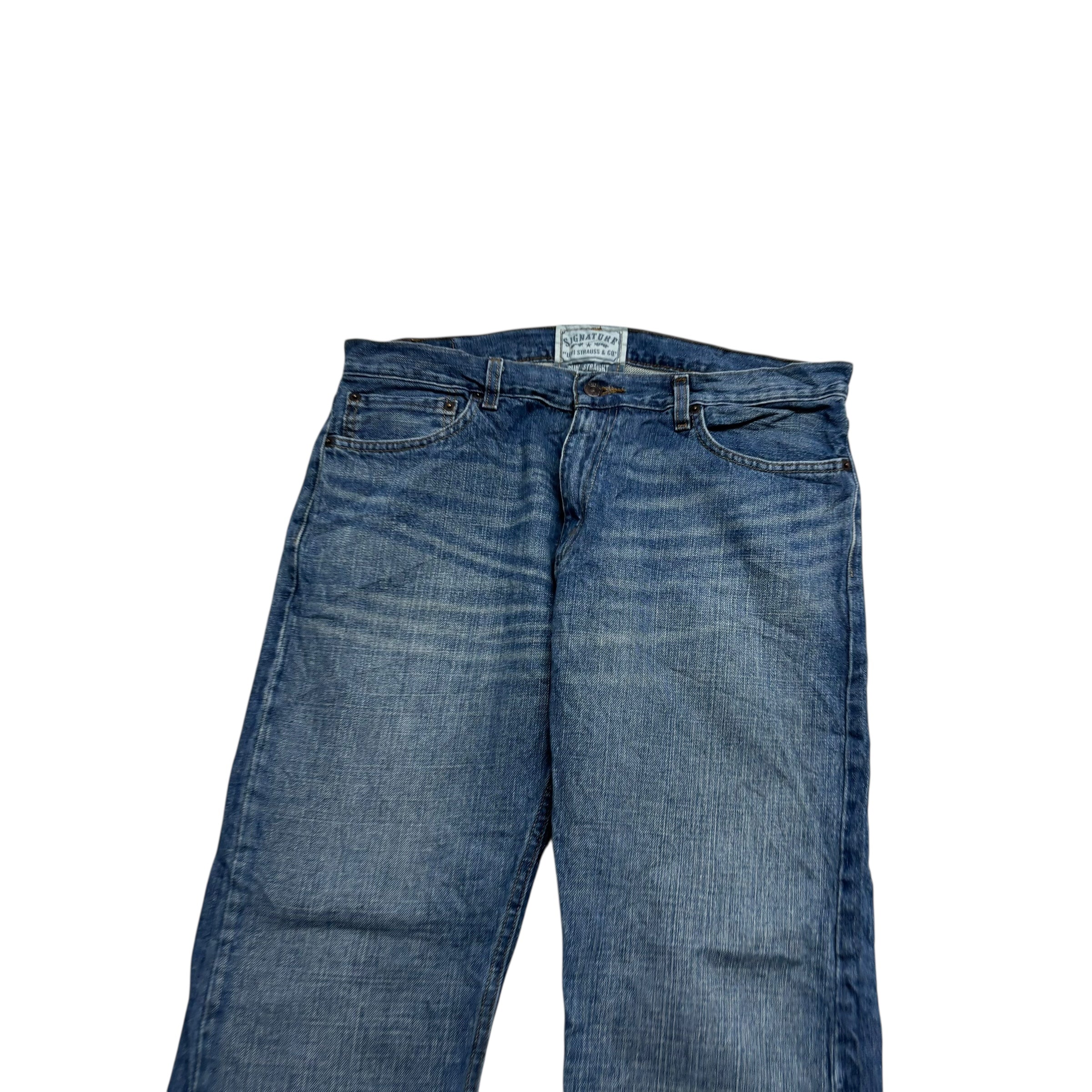 Levis Signature Jeans W36 L30 Mens Mid Blue Regular Straight Vintage Denim (E)