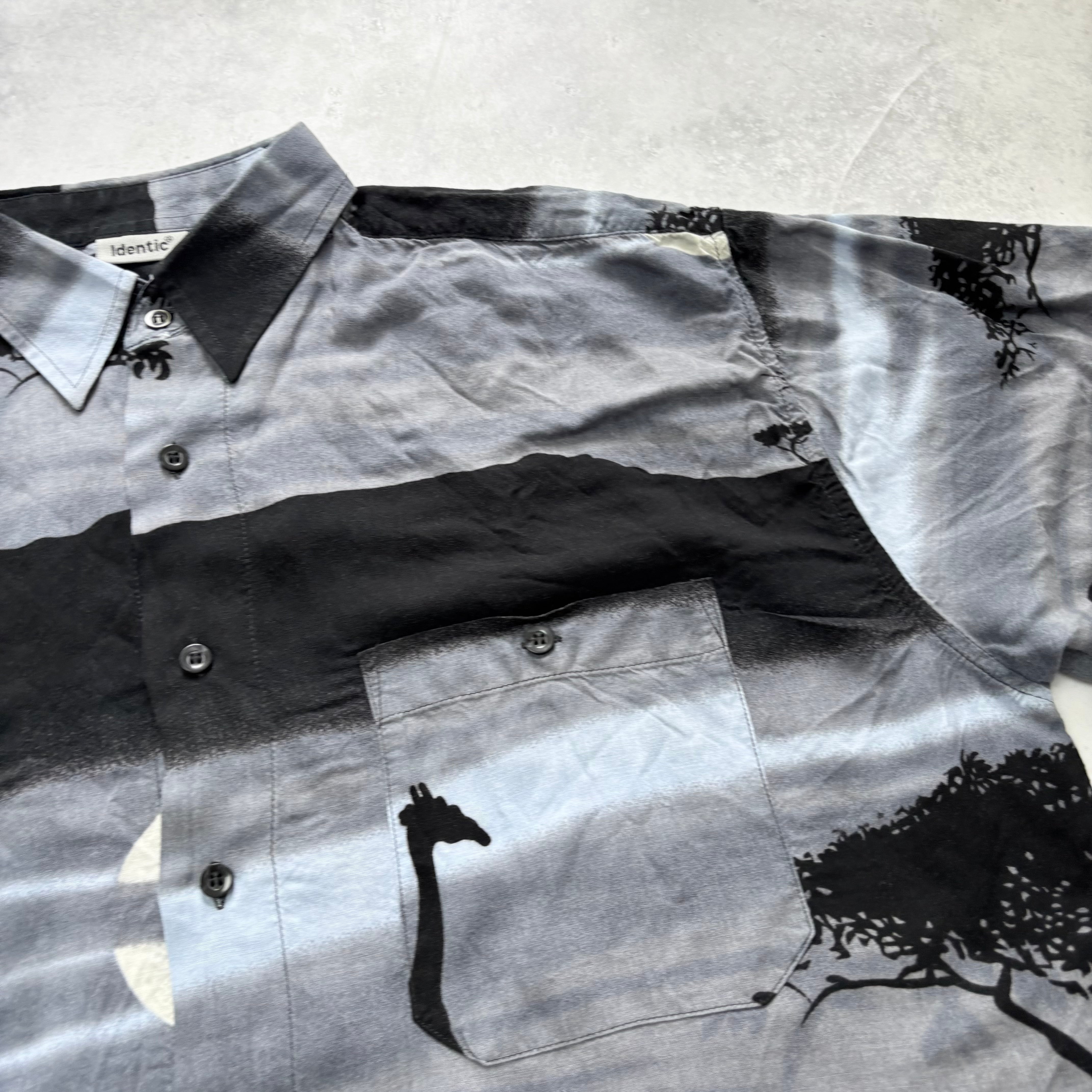 Vintage Hawaiian Shirt Mens Large Grey Aloha Short Sleeve Viscose (E)