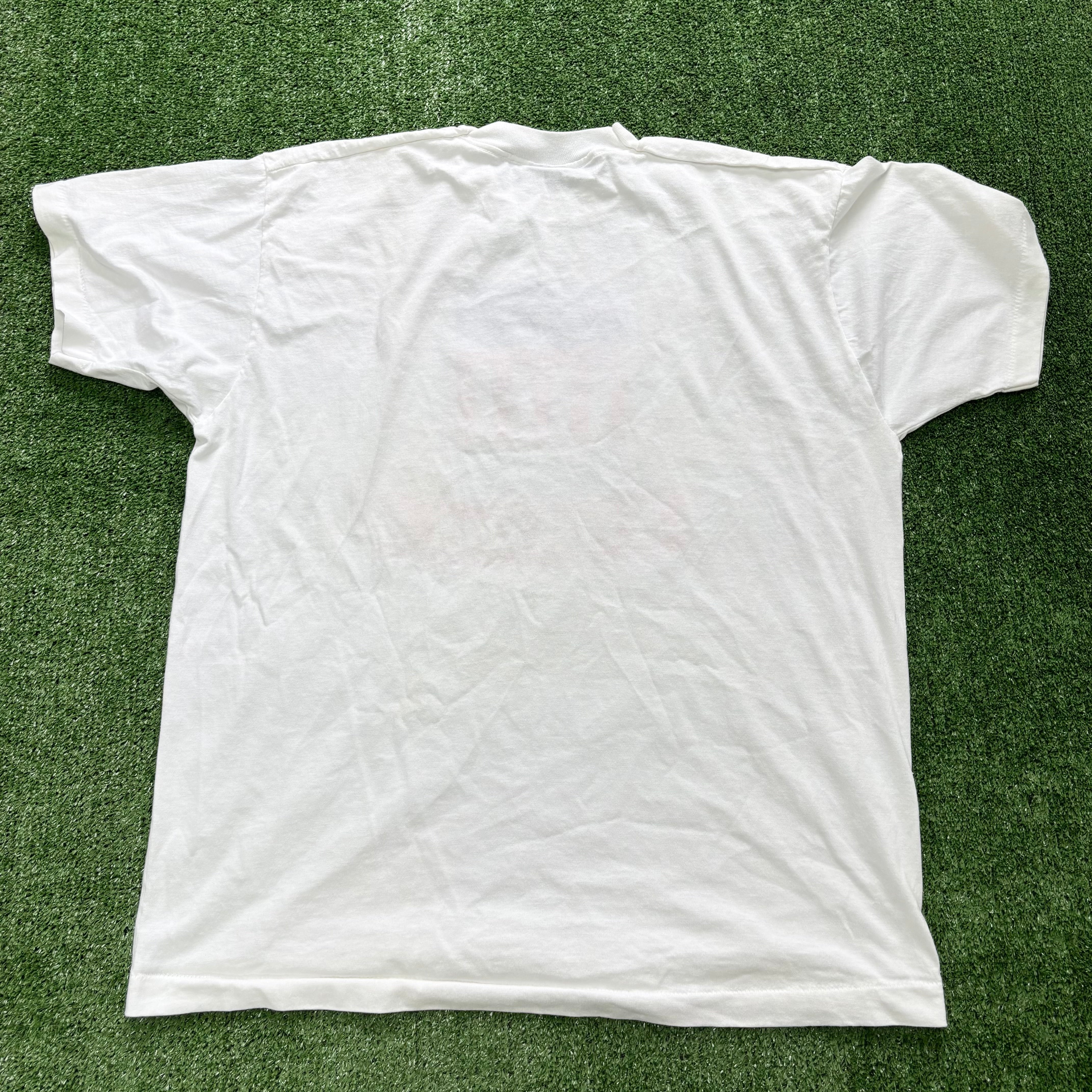 Vintage T Shirt Mens XL White Single Stitch Graphic Print 90s USA Banner (E)