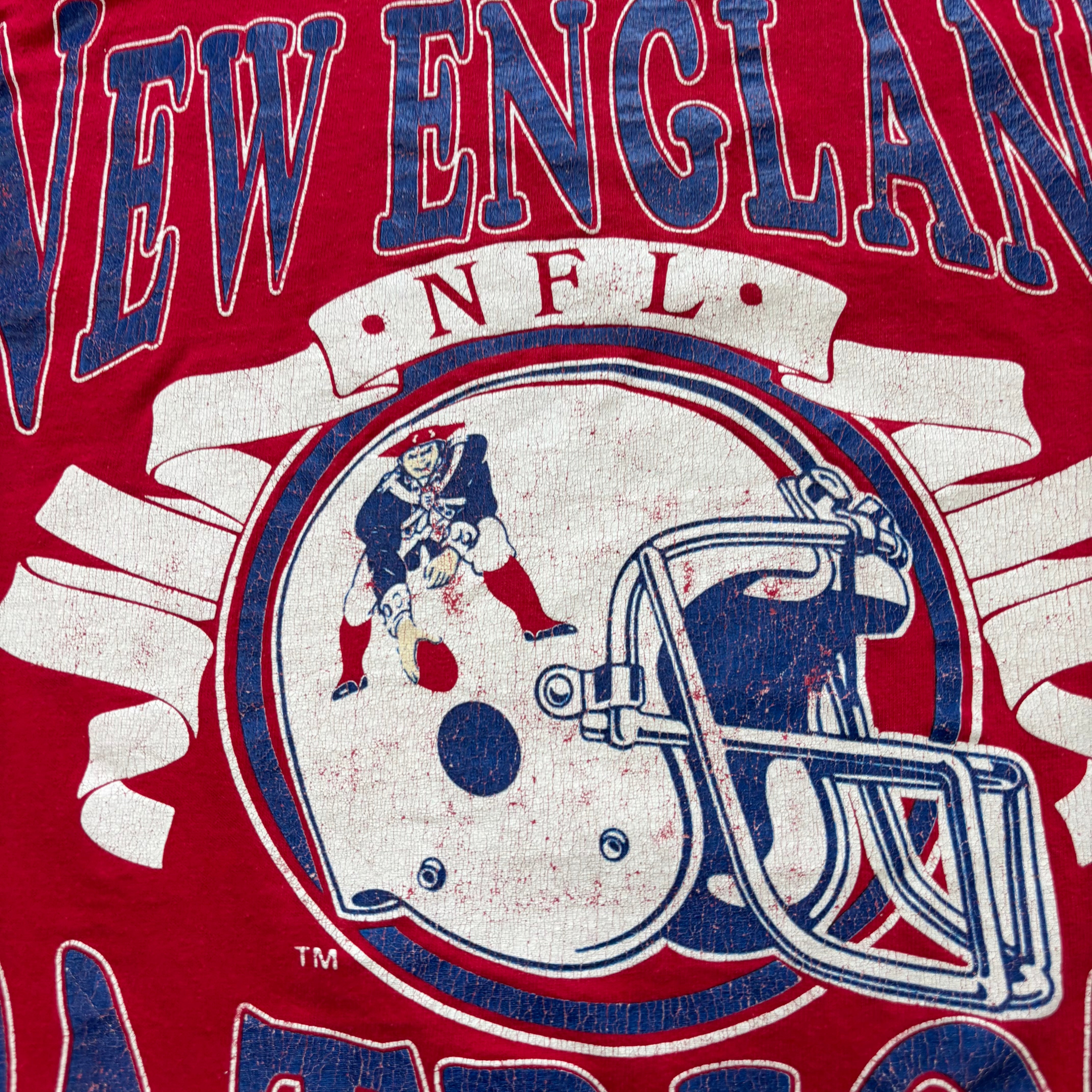 Vintage T Shirt Mens Medium Red Single Stitch 90s USA NFL Patriots (E)