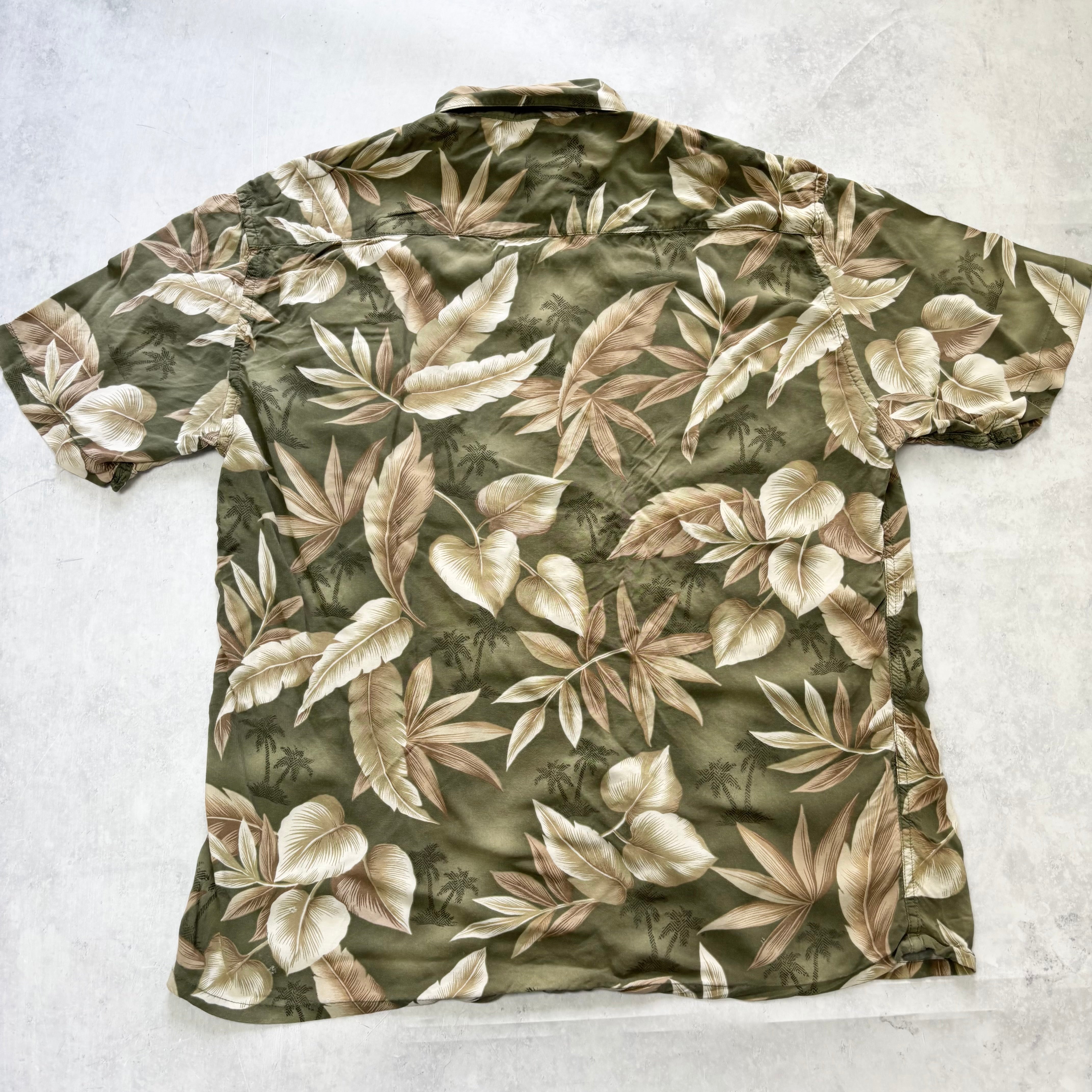 Vintage Hawaiian Shirt Mens Large Green Floral Aloha Short Sleeve Rayon (E)